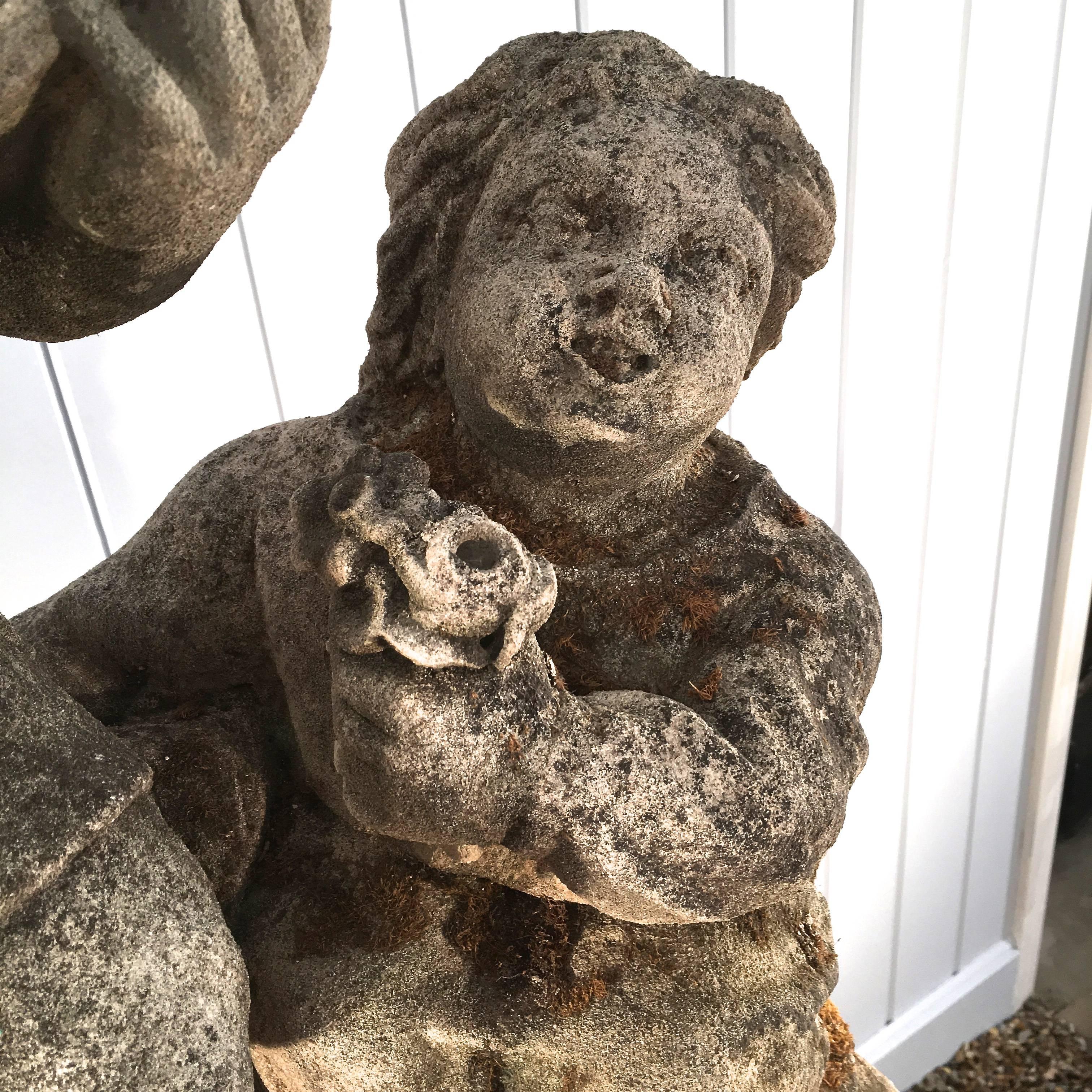 Belgian 19th Century Hand-Carved Limestone Statue of Children For Sale