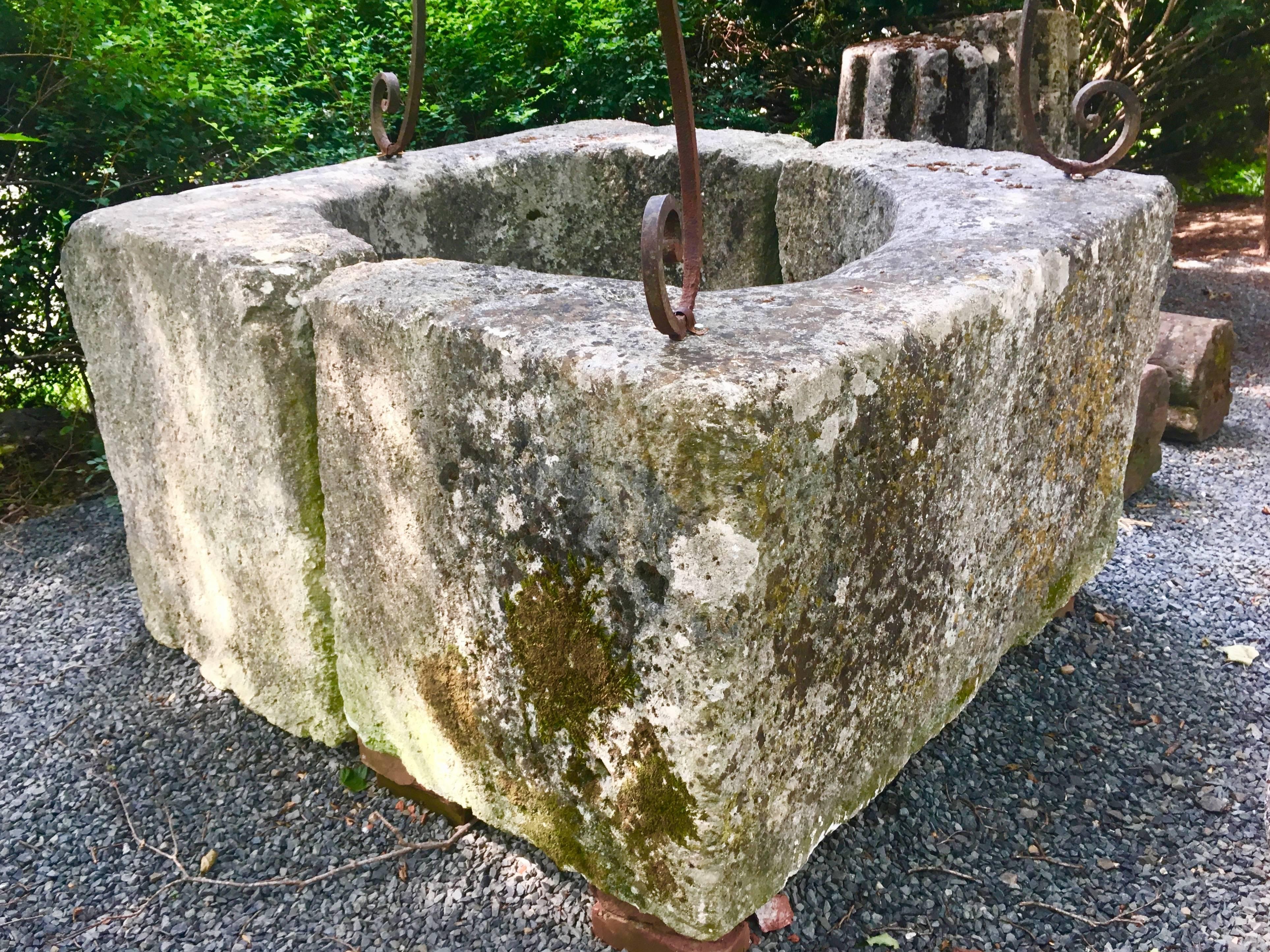 Hand-Carved Monumental 18th Century French Limestone Wellhead with Overthrow