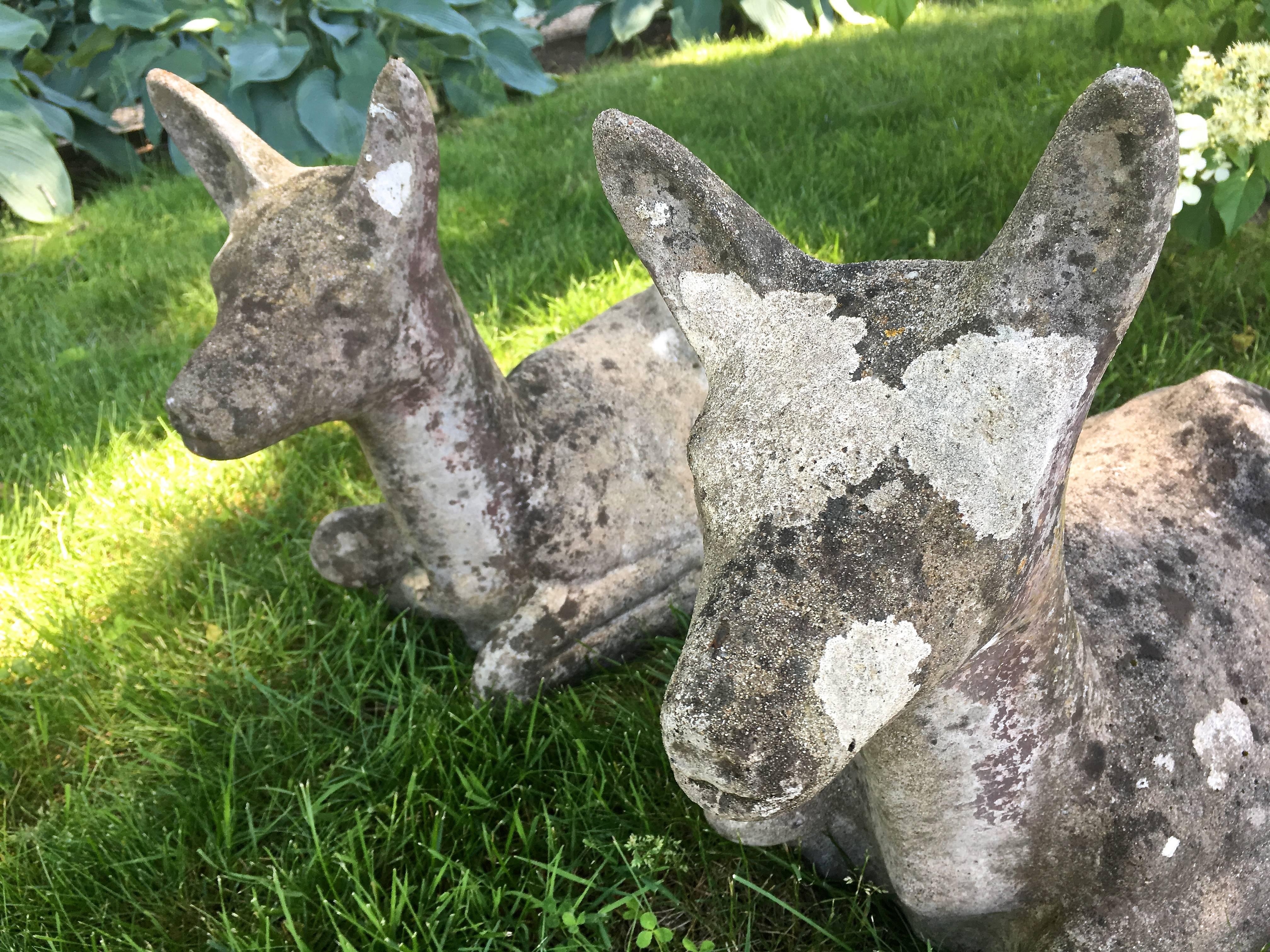 Two French Cast Stone Recumbent Deer 1