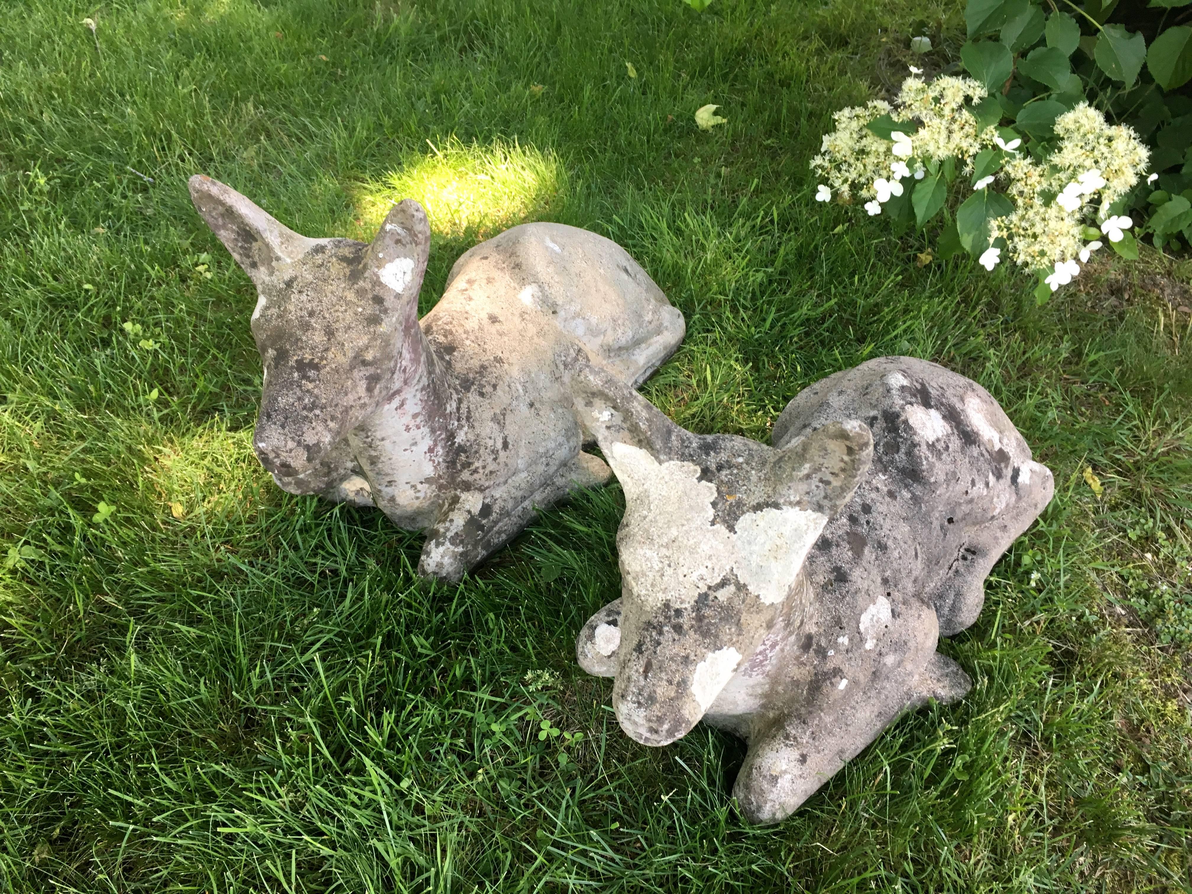 Two French Cast Stone Recumbent Deer 2