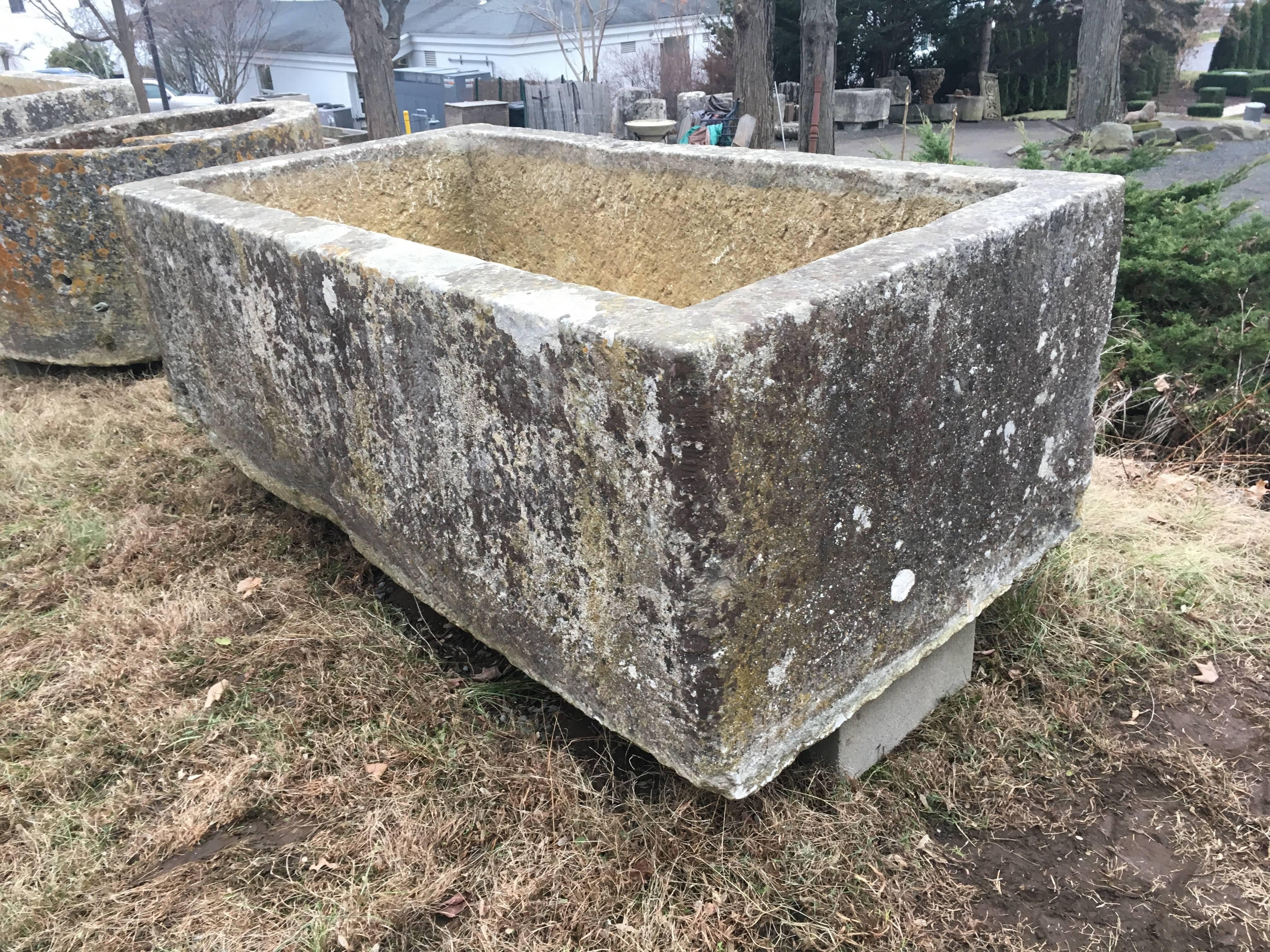 Huge Rectangular Hand-Carved French 18th Century Limestone Trough In Excellent Condition In Woodbury, CT