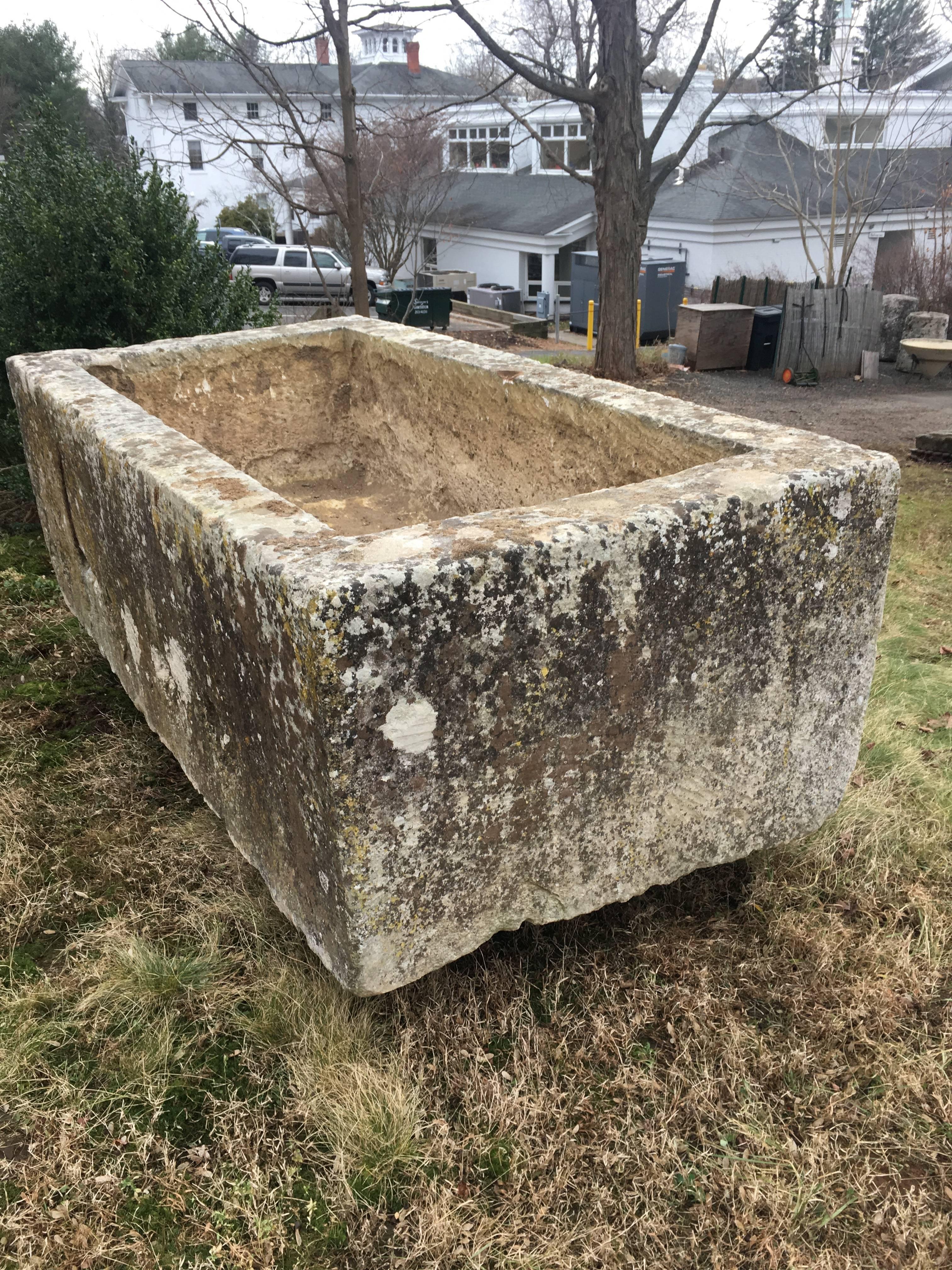 Enormous 18th Century Hand-Carved French Limestone Trough In Excellent Condition In Woodbury, CT