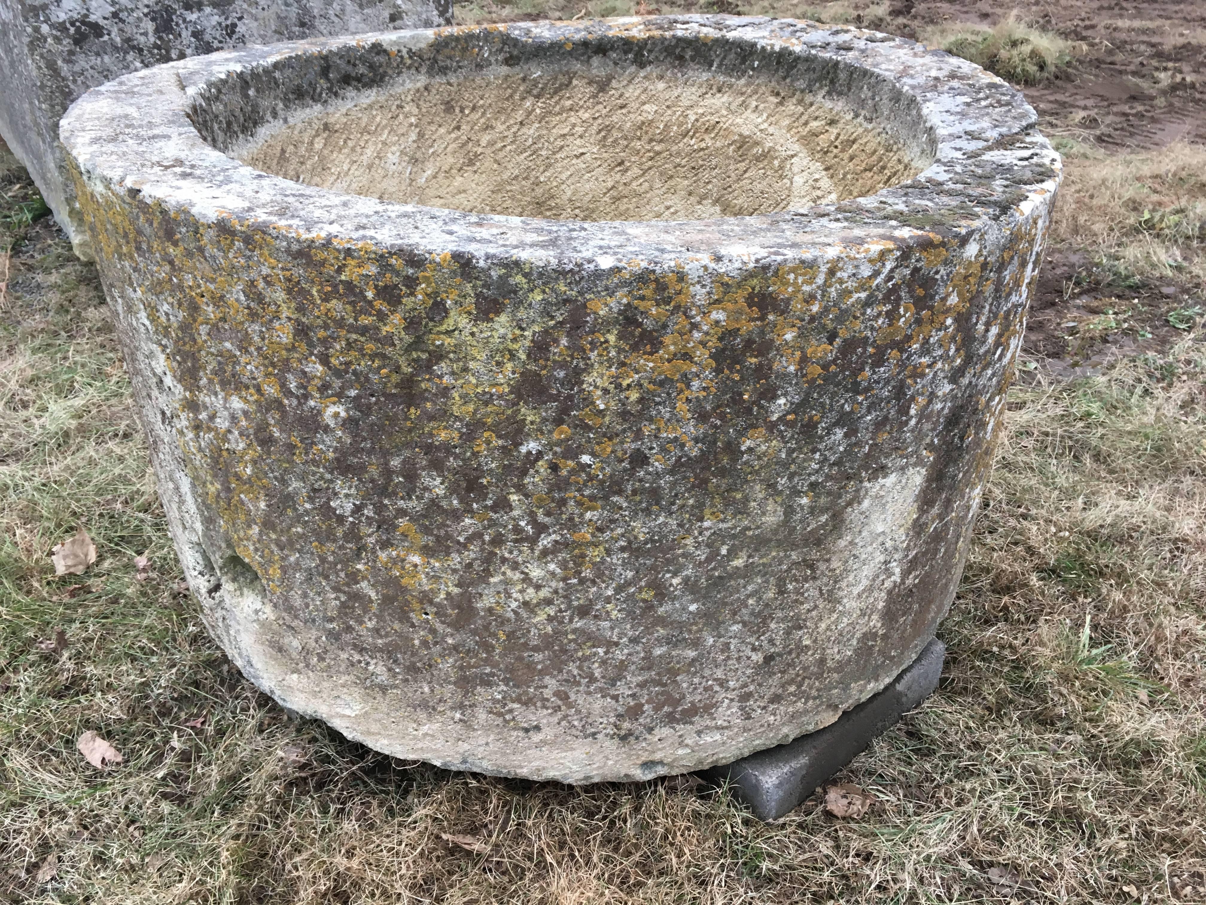 Country Rare and Very Large Round 18th Century French Hand-Carved Limestone Trough