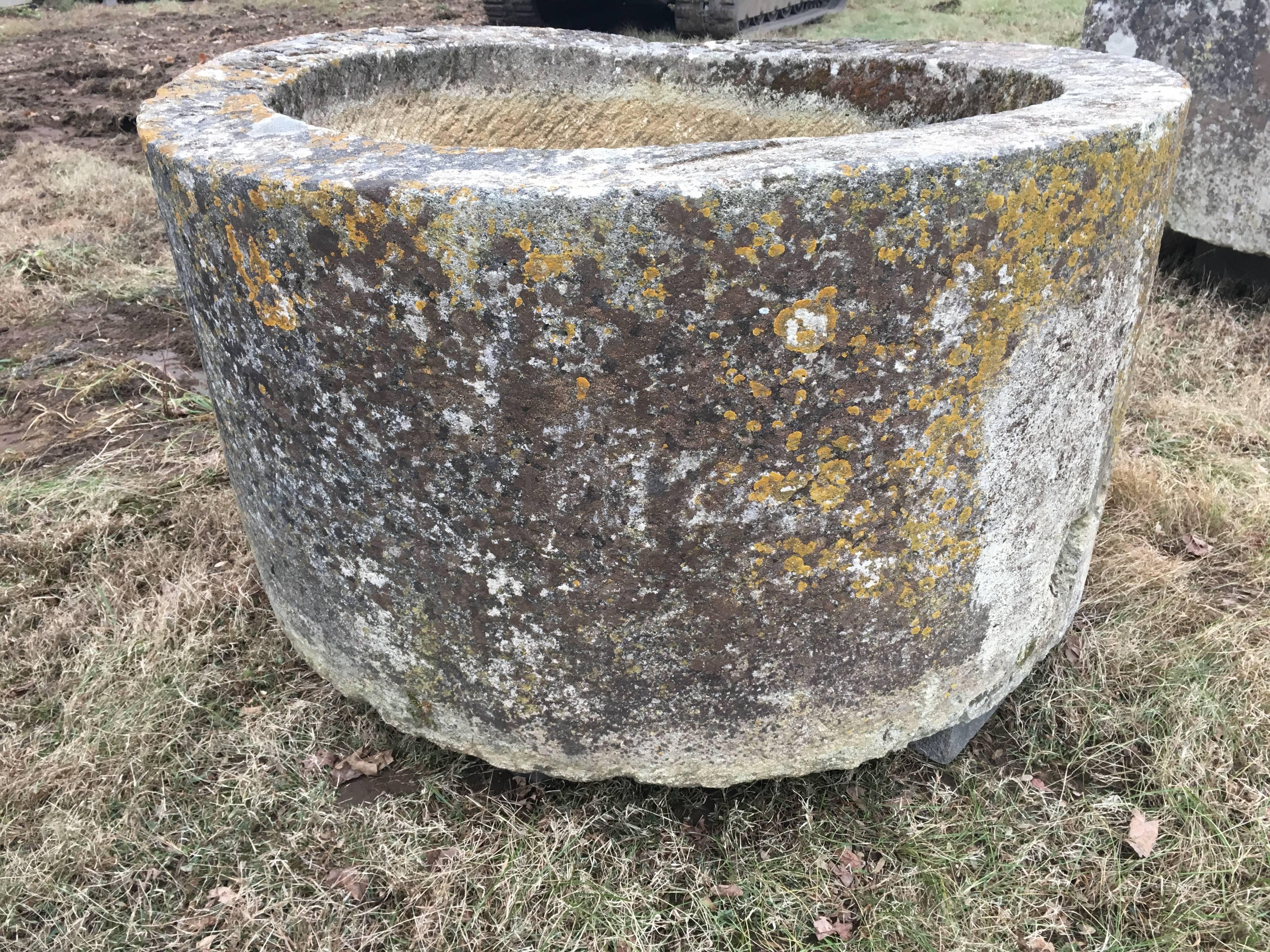 Rare and Very Large Round 18th Century French Hand-Carved Limestone Trough 1