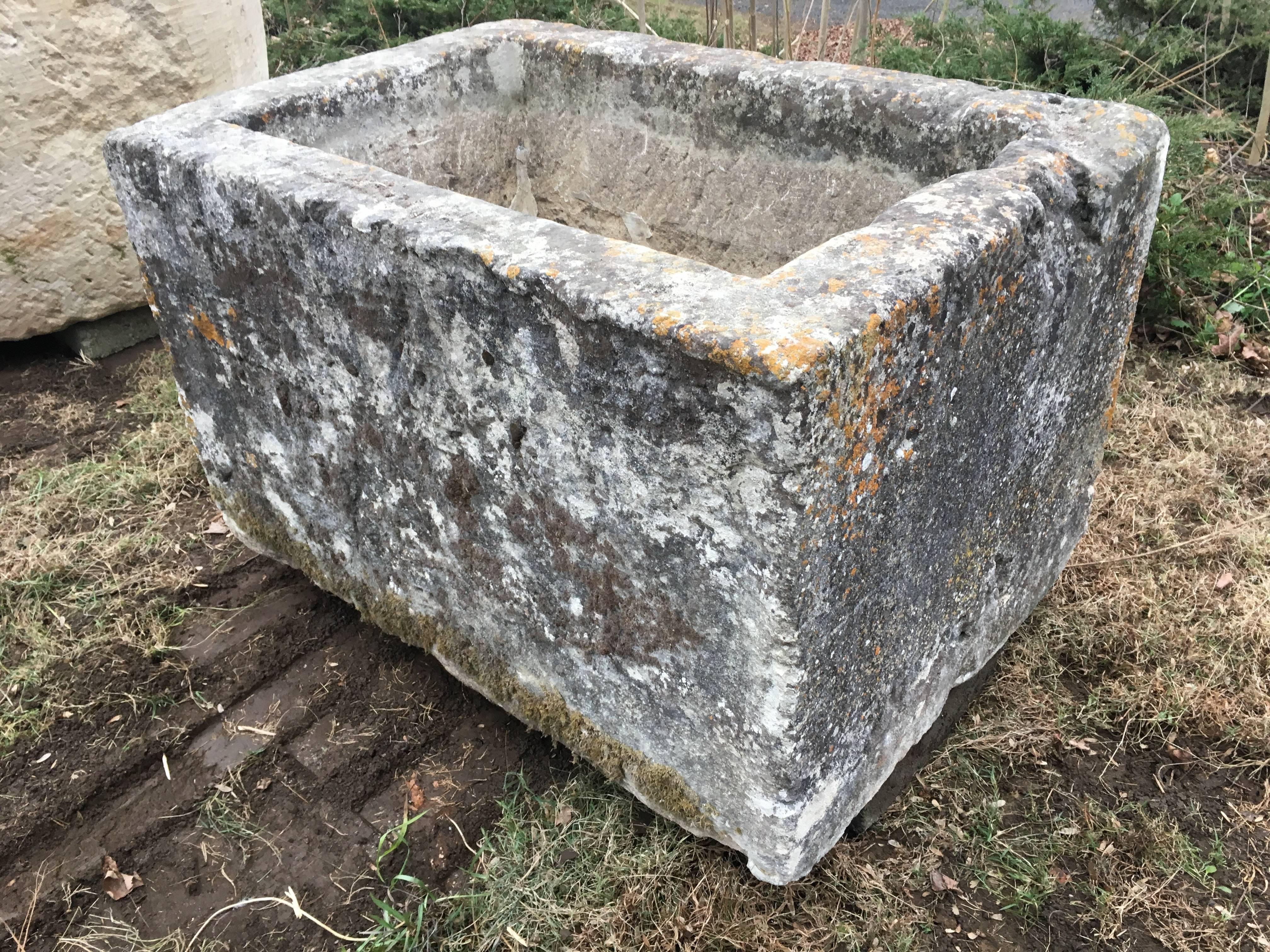 Country Large 18th Century French Hand-Carved Limestone Trough