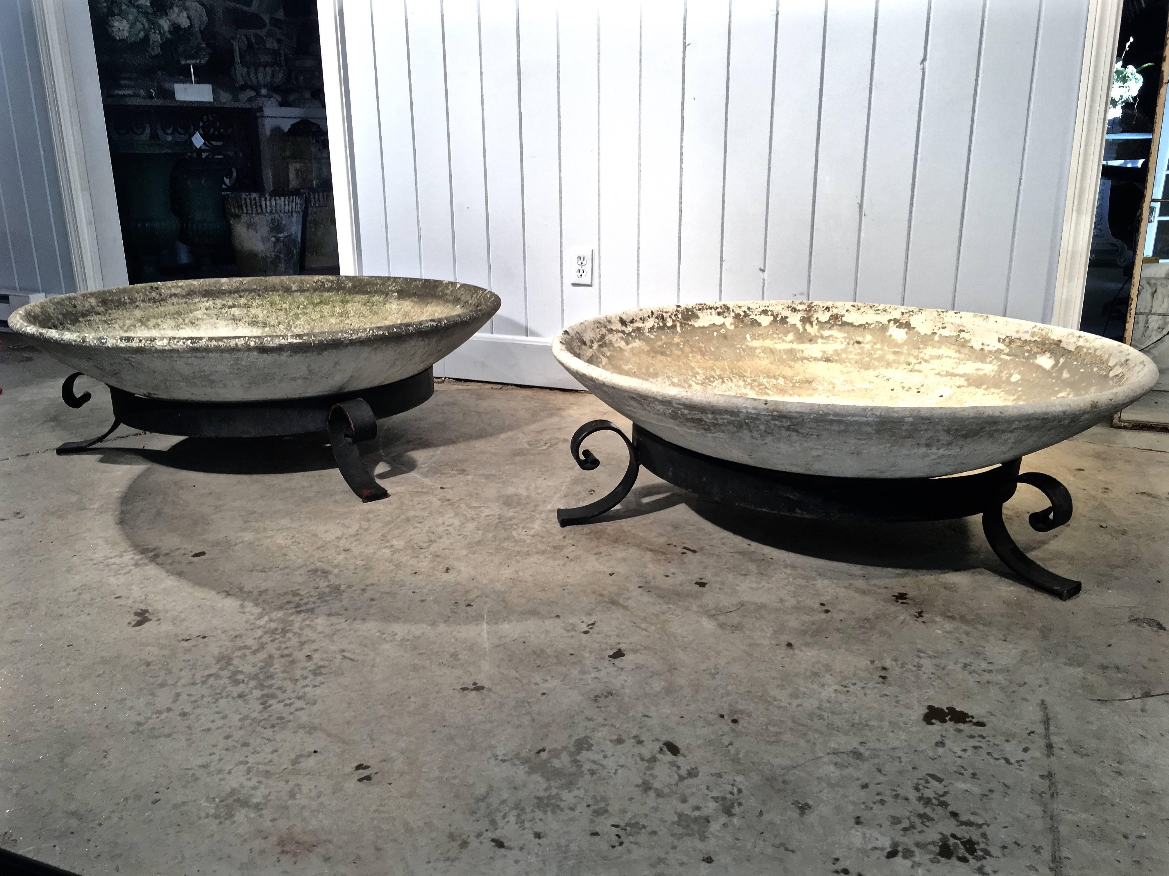 20th Century Pair of Huge Willy Guhl Saucer Planters in Low Steel Stands