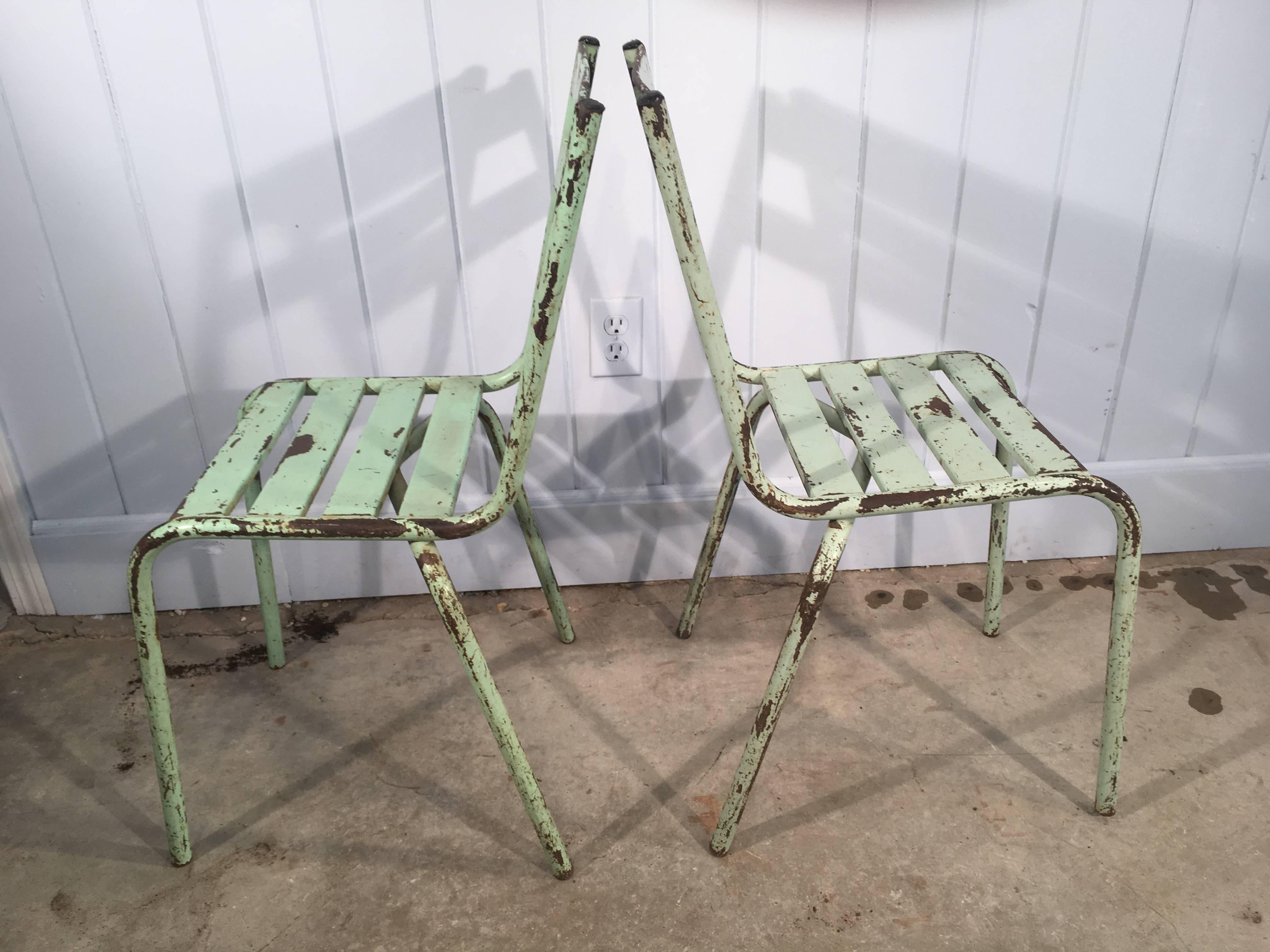 Set of Six French Painted Steel Garden Chairs 1