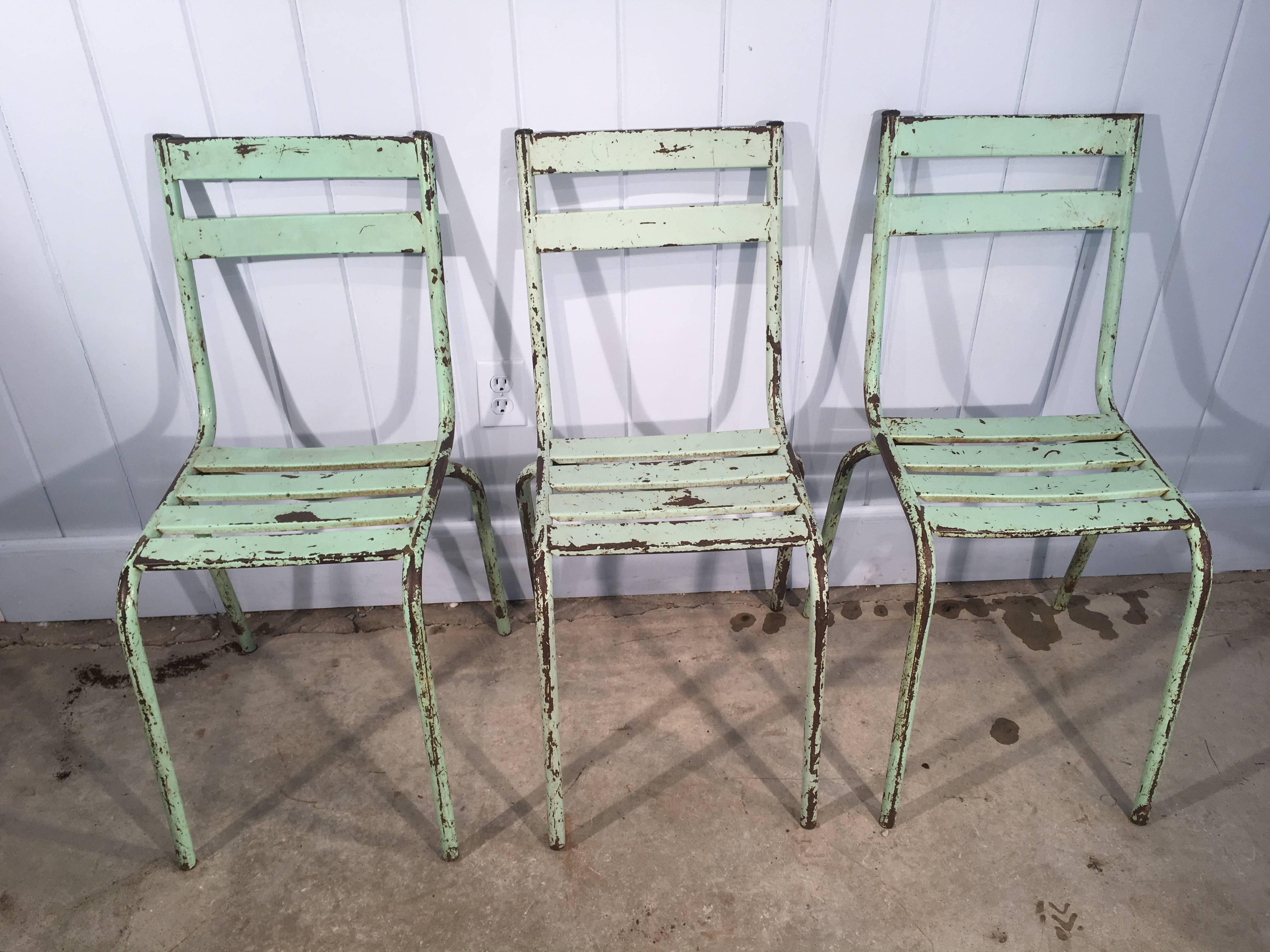 20th Century Set of Six French Painted Steel Garden Chairs