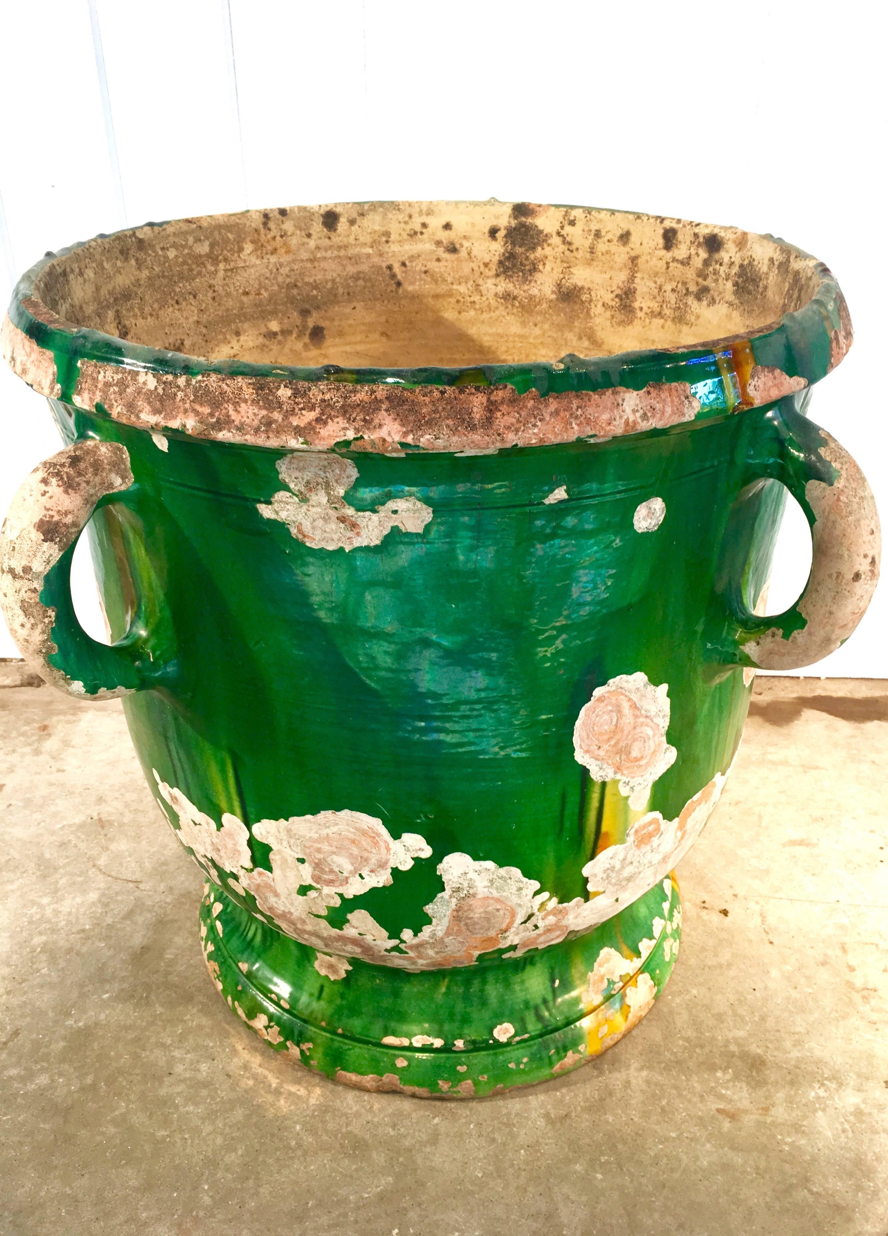 Hand-Crafted French 19th Century Green-Glazed Castelnaudary Pot/Planter