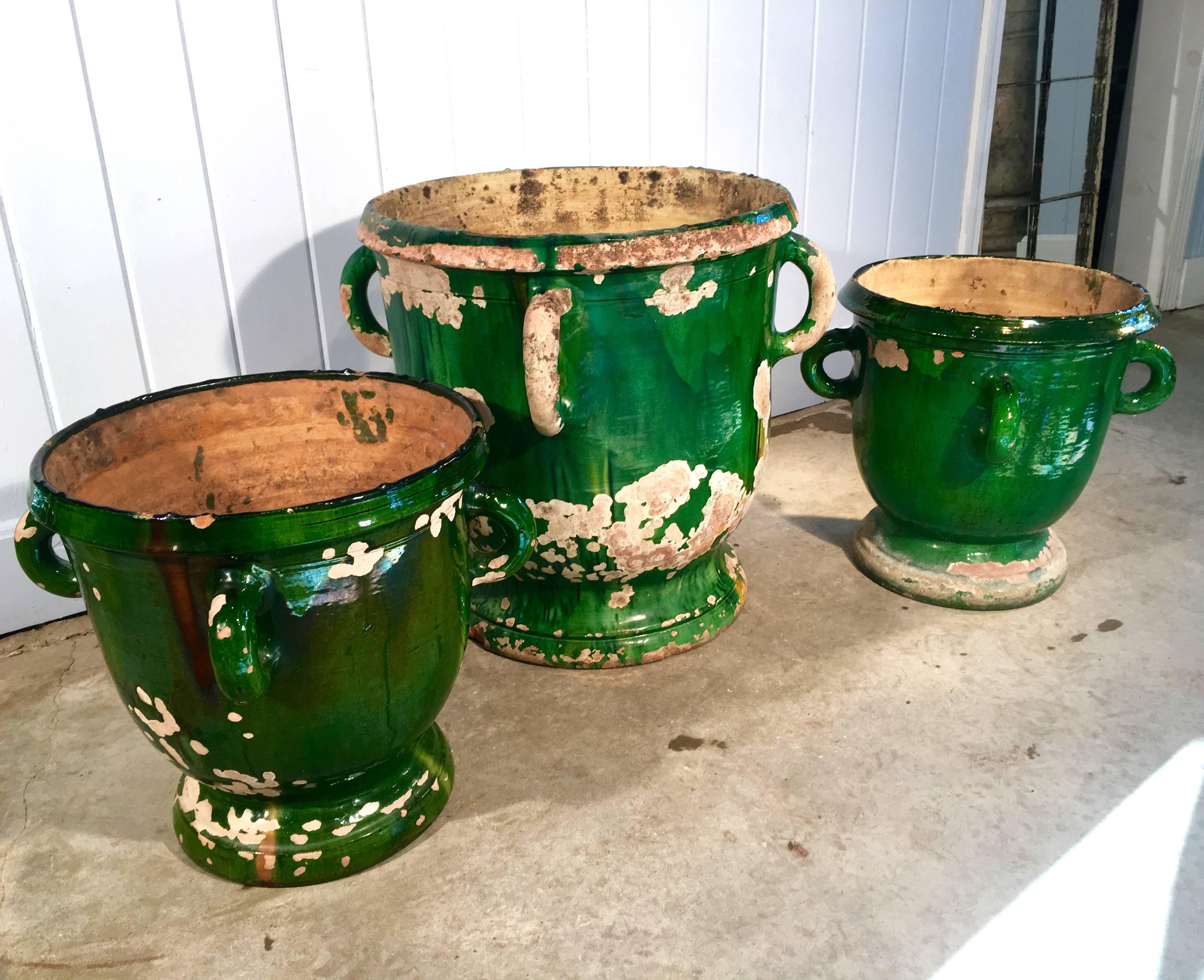 French 19th Century Green-Glazed Castelnaudary Pot/Planter 1