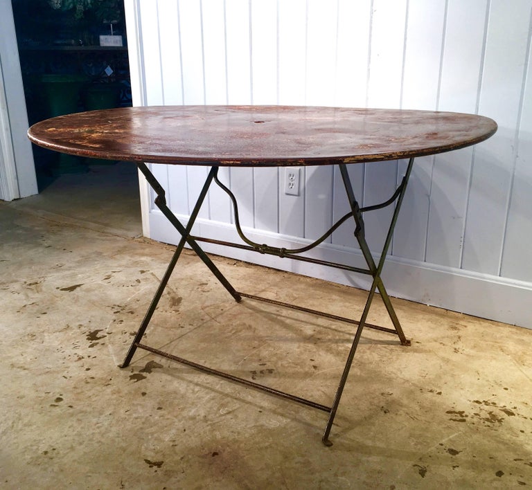 Round French 19th Century Folding Wrought Iron Garden Table at 1stDibs