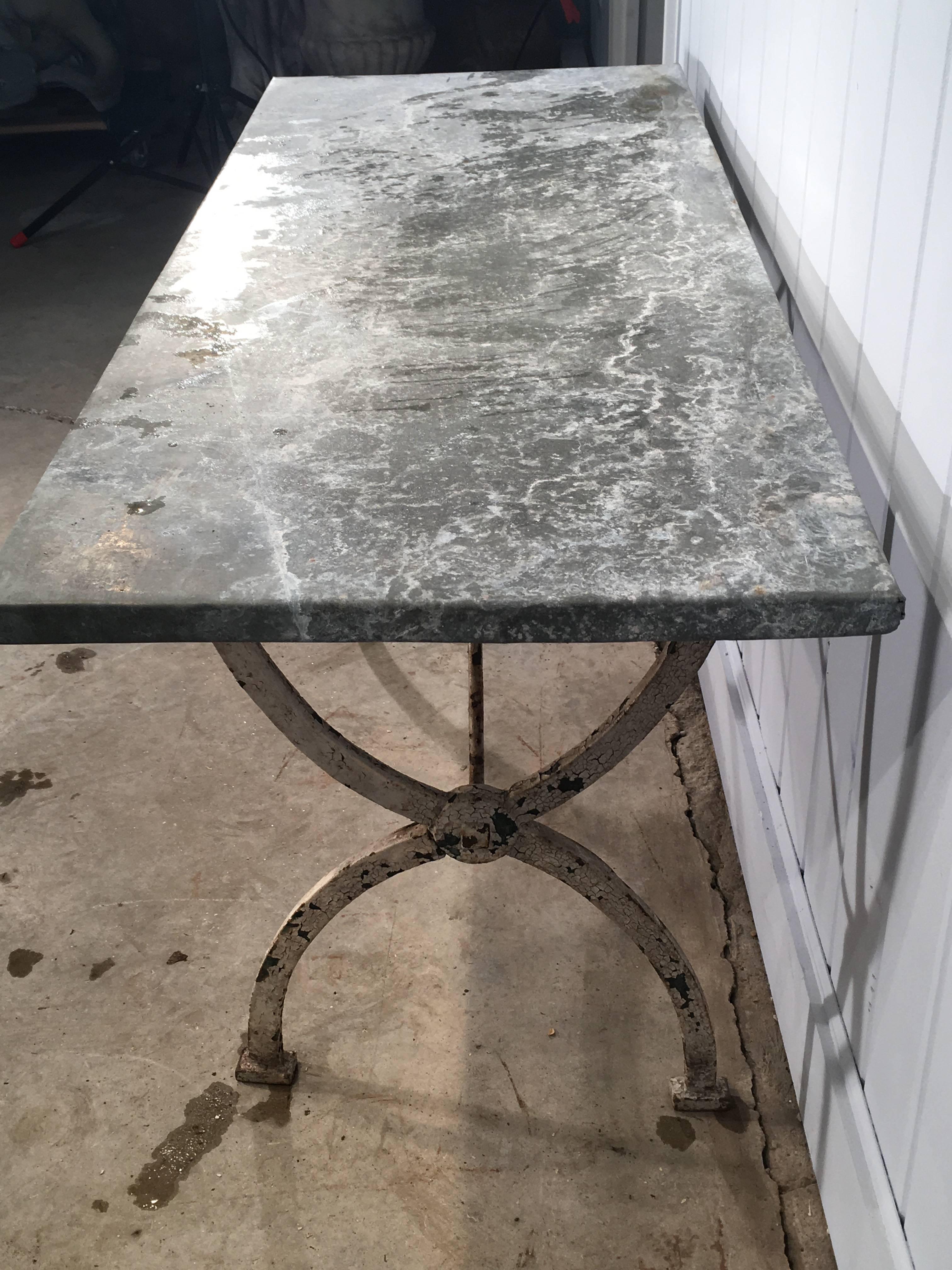 French Rectangular Wrought Iron Zinc-Topped Table #1 1