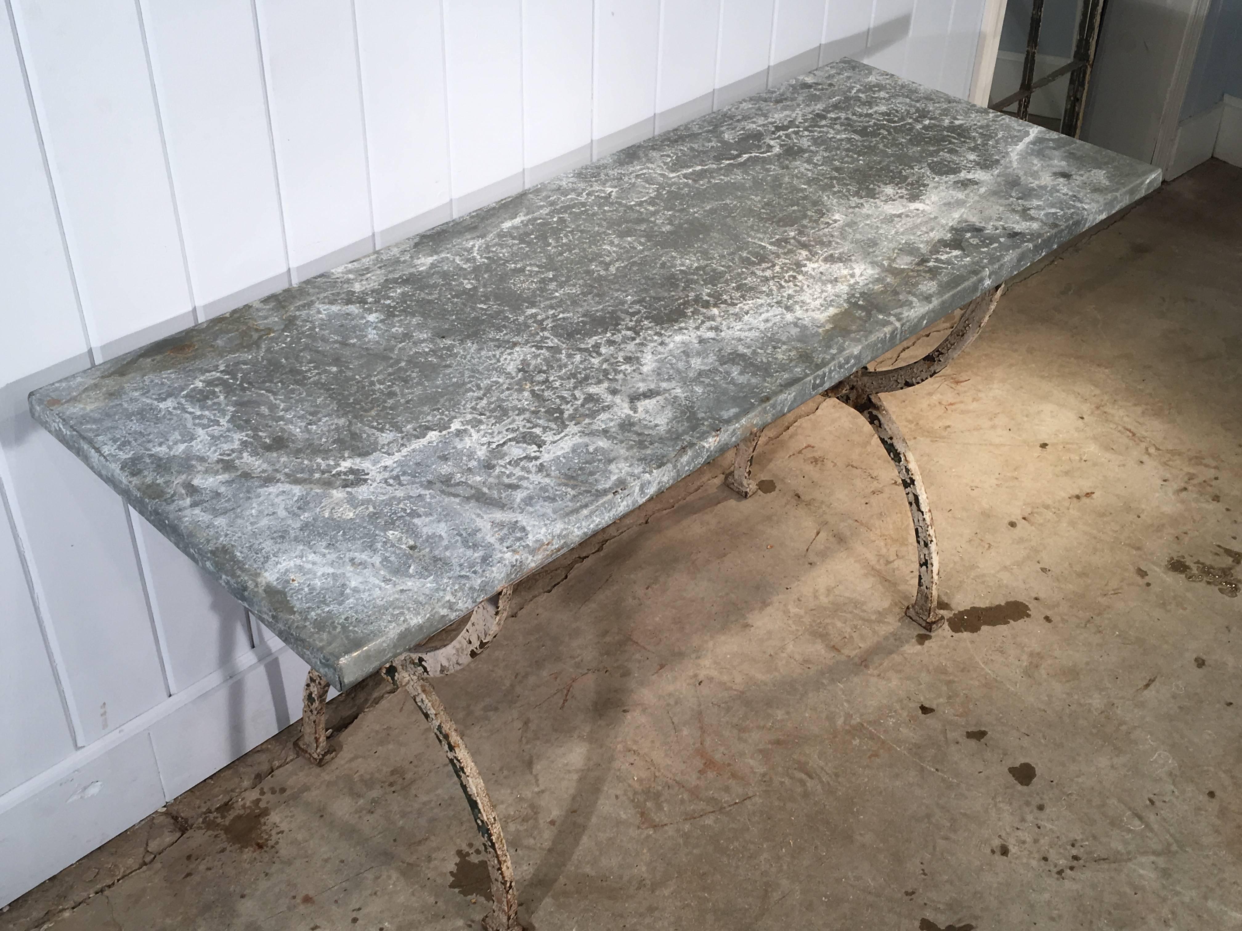 French Rectangular Wrought Iron Zinc-Topped Table #1 In Excellent Condition In Woodbury, CT