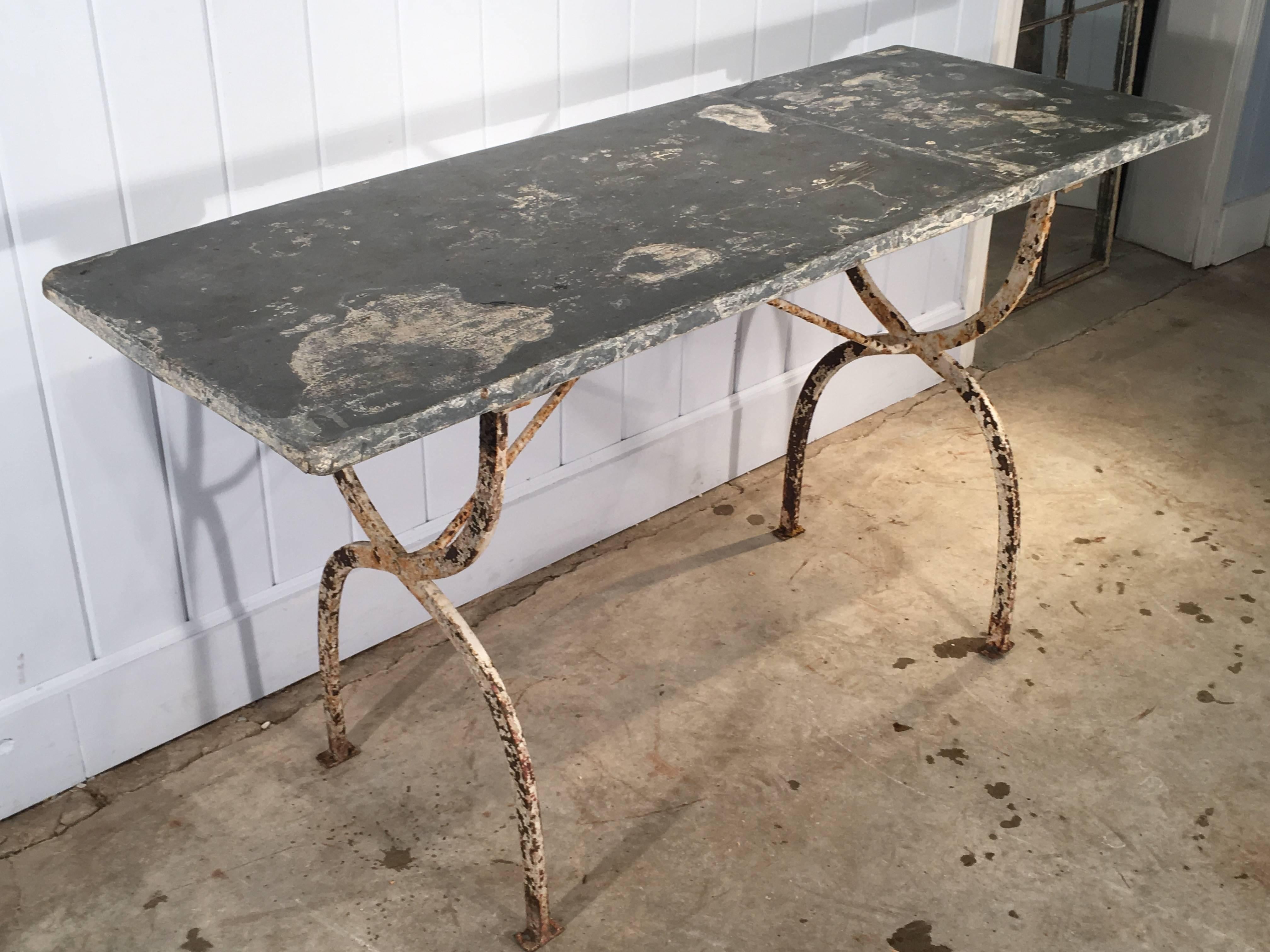 French Rectangular Wrought Iron Zinc-Topped Table #2 In Good Condition In Woodbury, CT