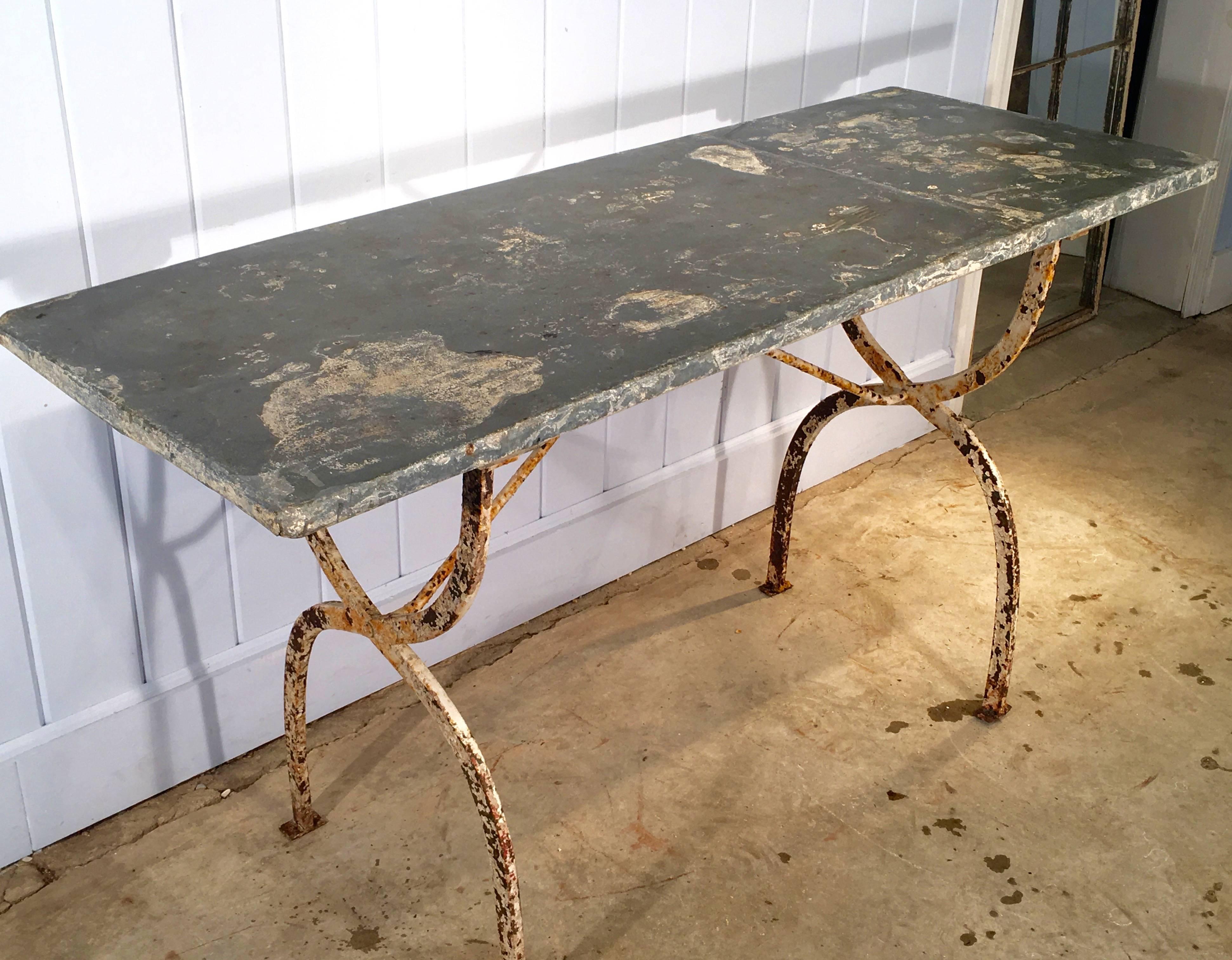 Hand-Crafted French Rectangular Wrought Iron Zinc-Topped Table #2