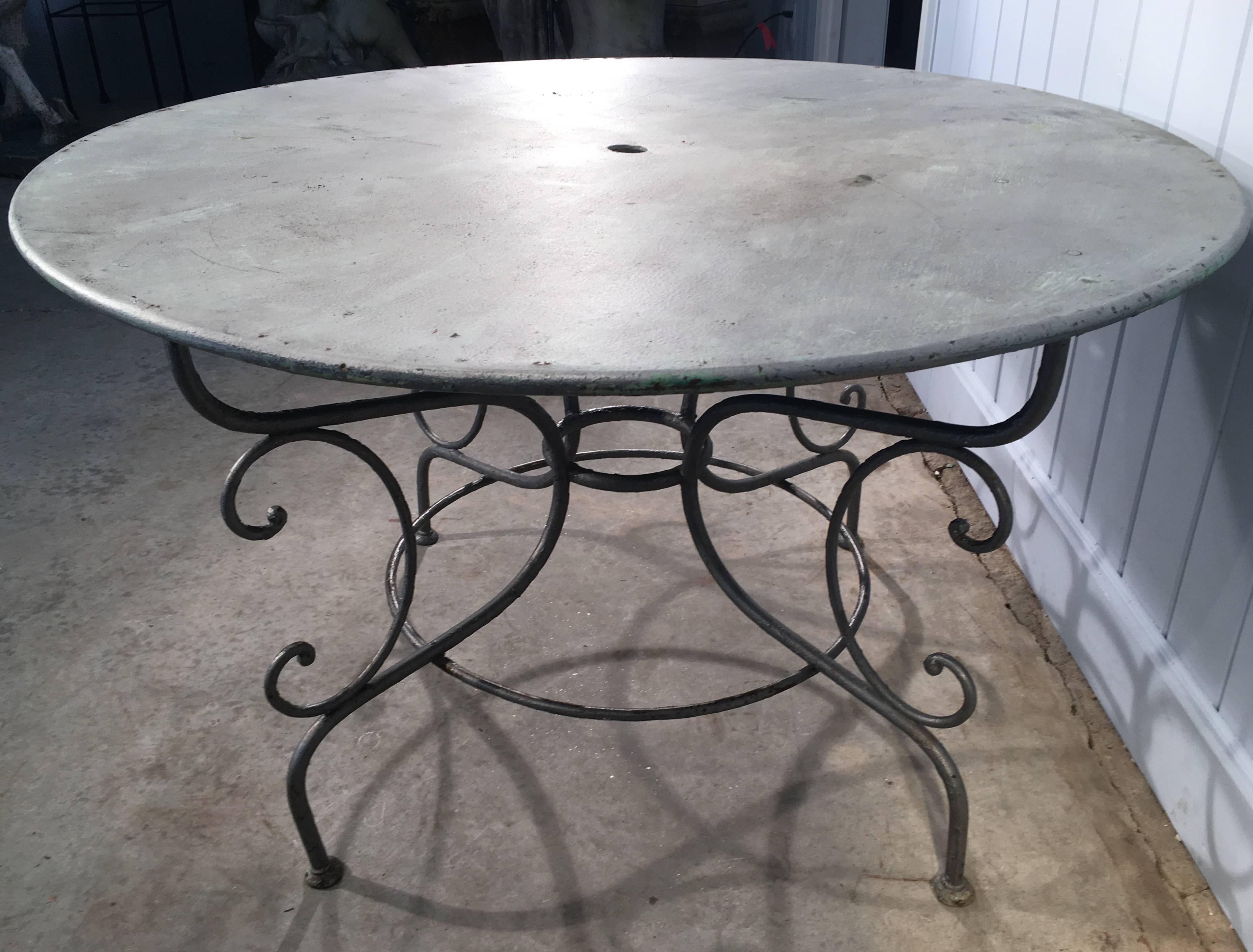 20th Century French Wrought Iron Round Dining Table with Scrolled Base
