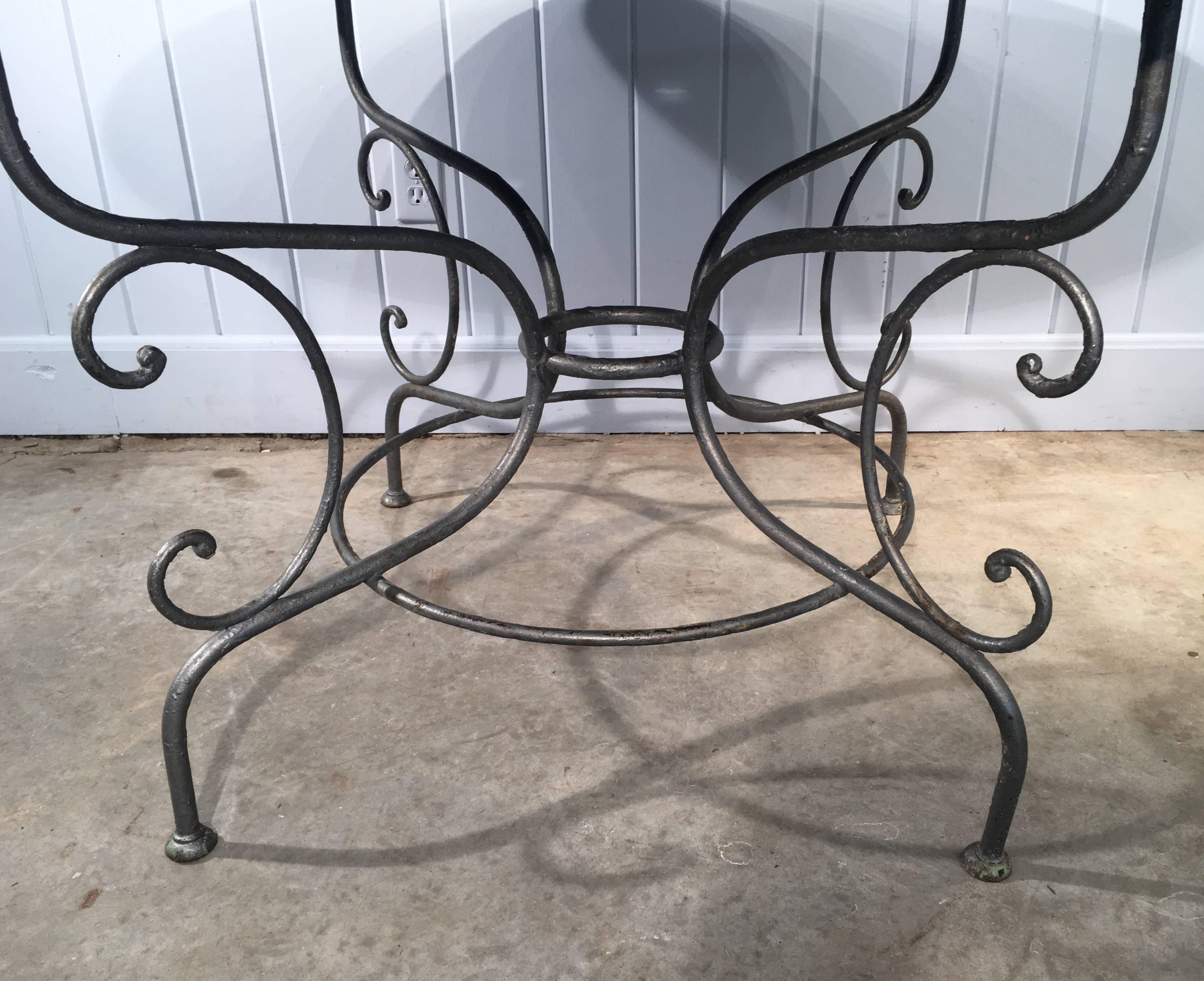 Beaux Arts French Wrought Iron Round Dining Table with Scrolled Base