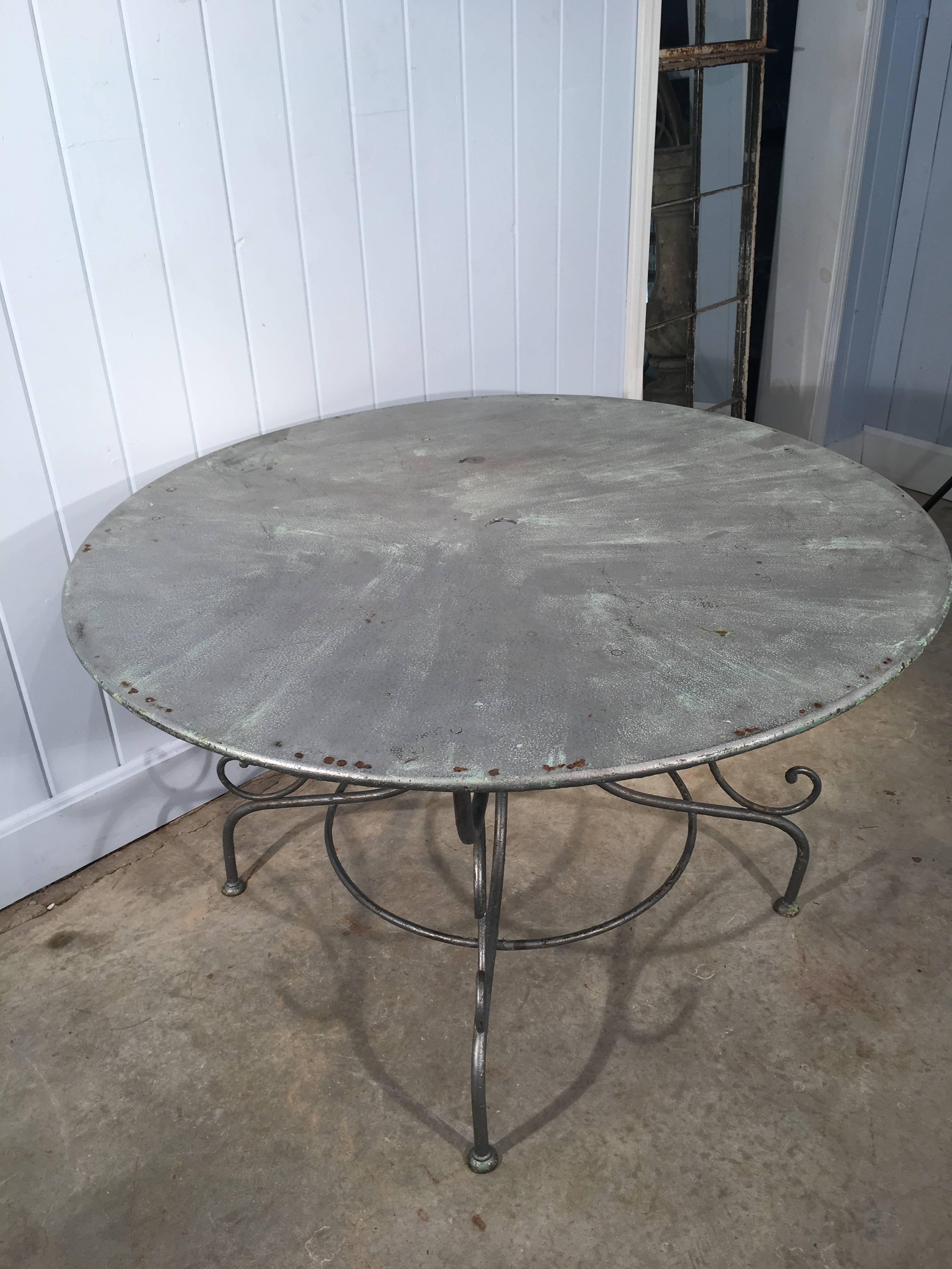 Steel French Wrought Iron Round Dining Table with Scrolled Base