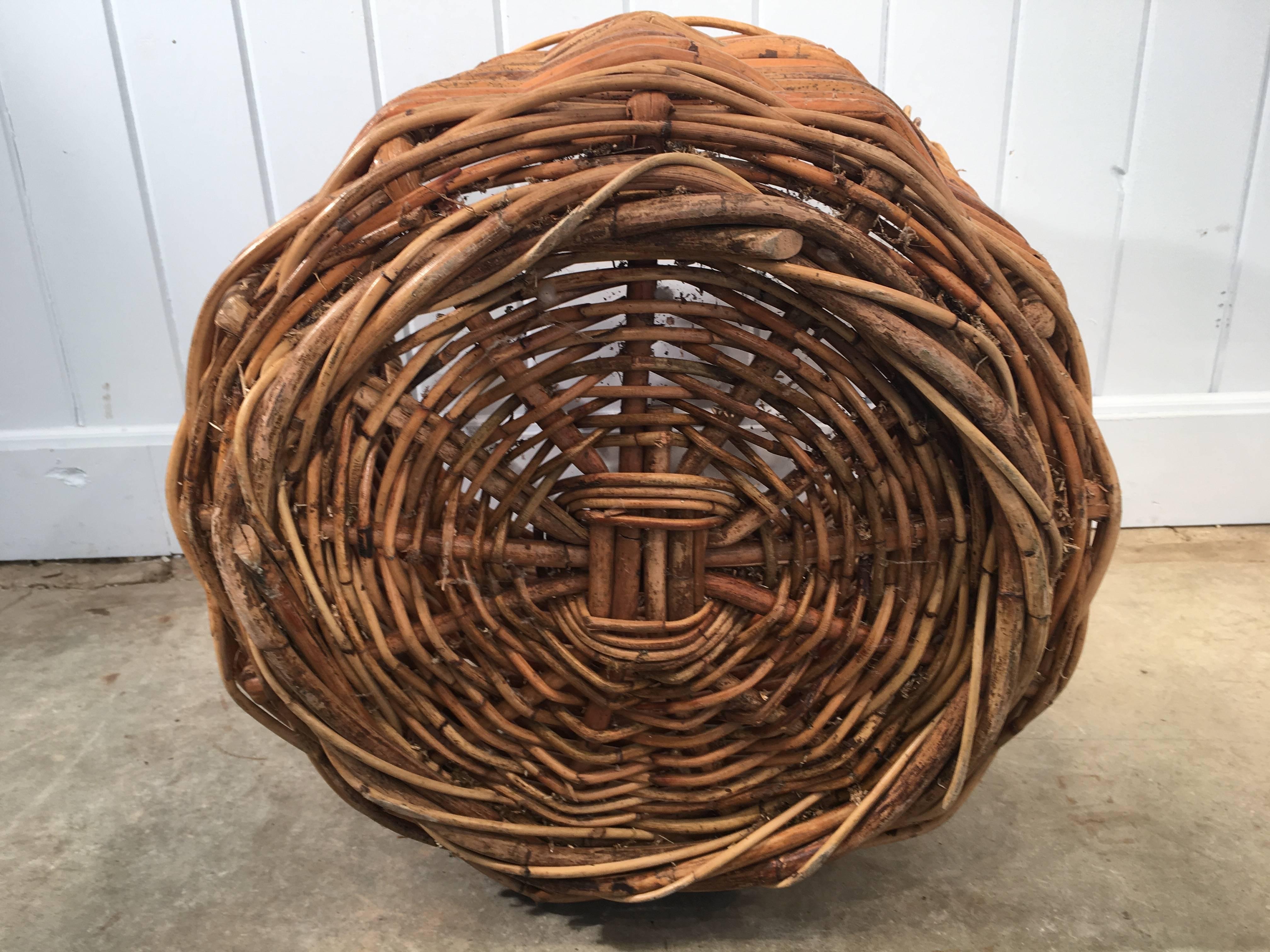 Hand-Crafted Large French Wicker Boulangerie Basket with Handles