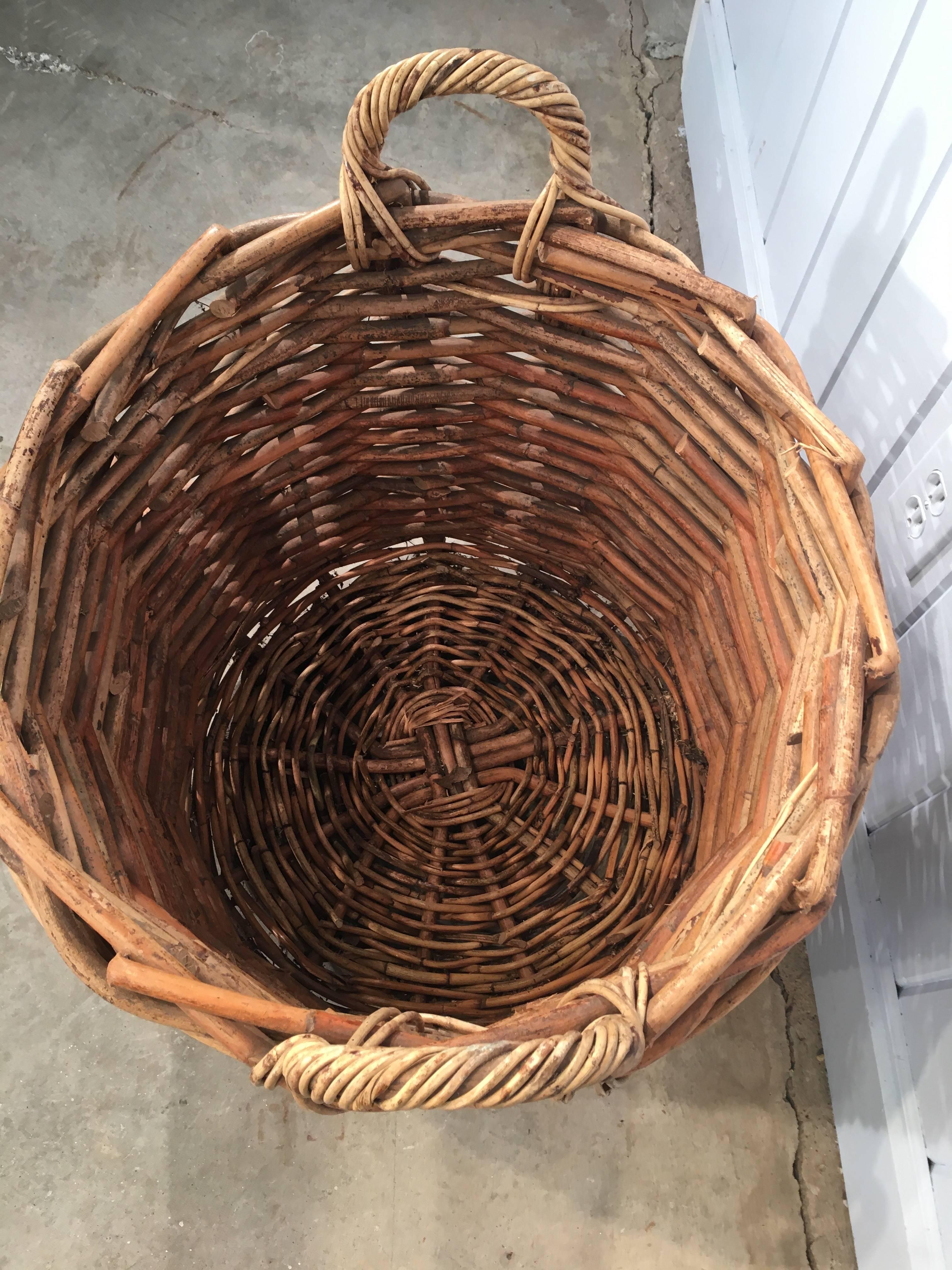 Rustic Large French Wicker Boulangerie Basket with Handles