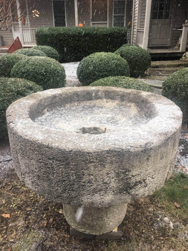 Large Round French Volvic Stone Fountain Basin on Stone ...