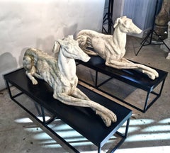 Pair of Life-Sized Cast Marble Greyhounds