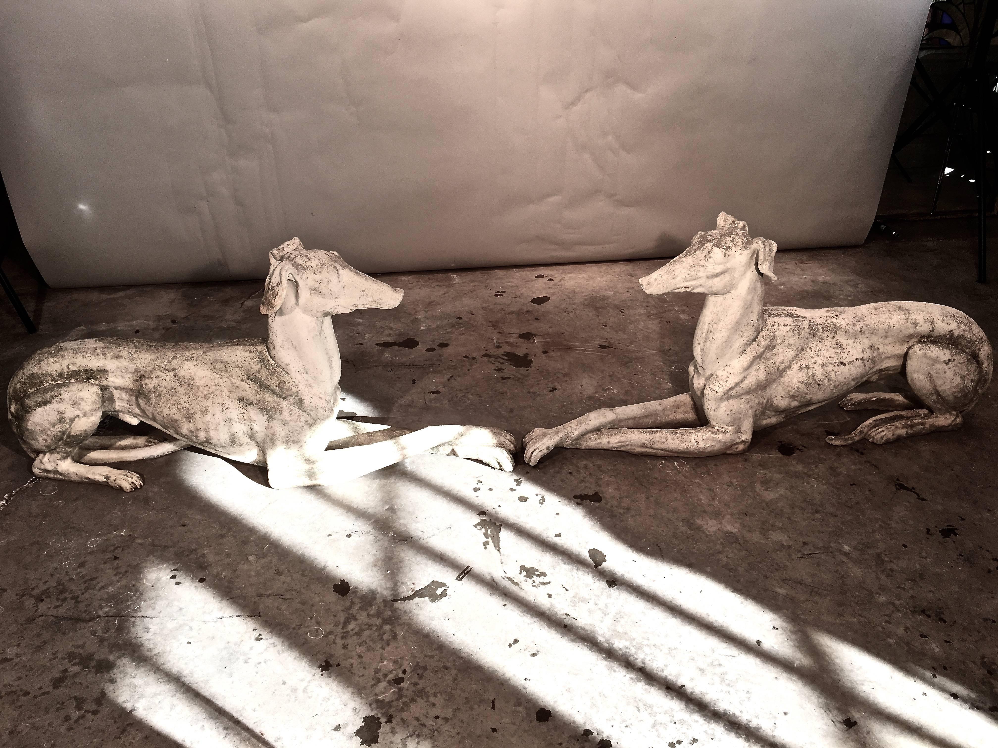 Pair of Life-Sized Cast Marble Greyhounds In Good Condition In Woodbury, CT