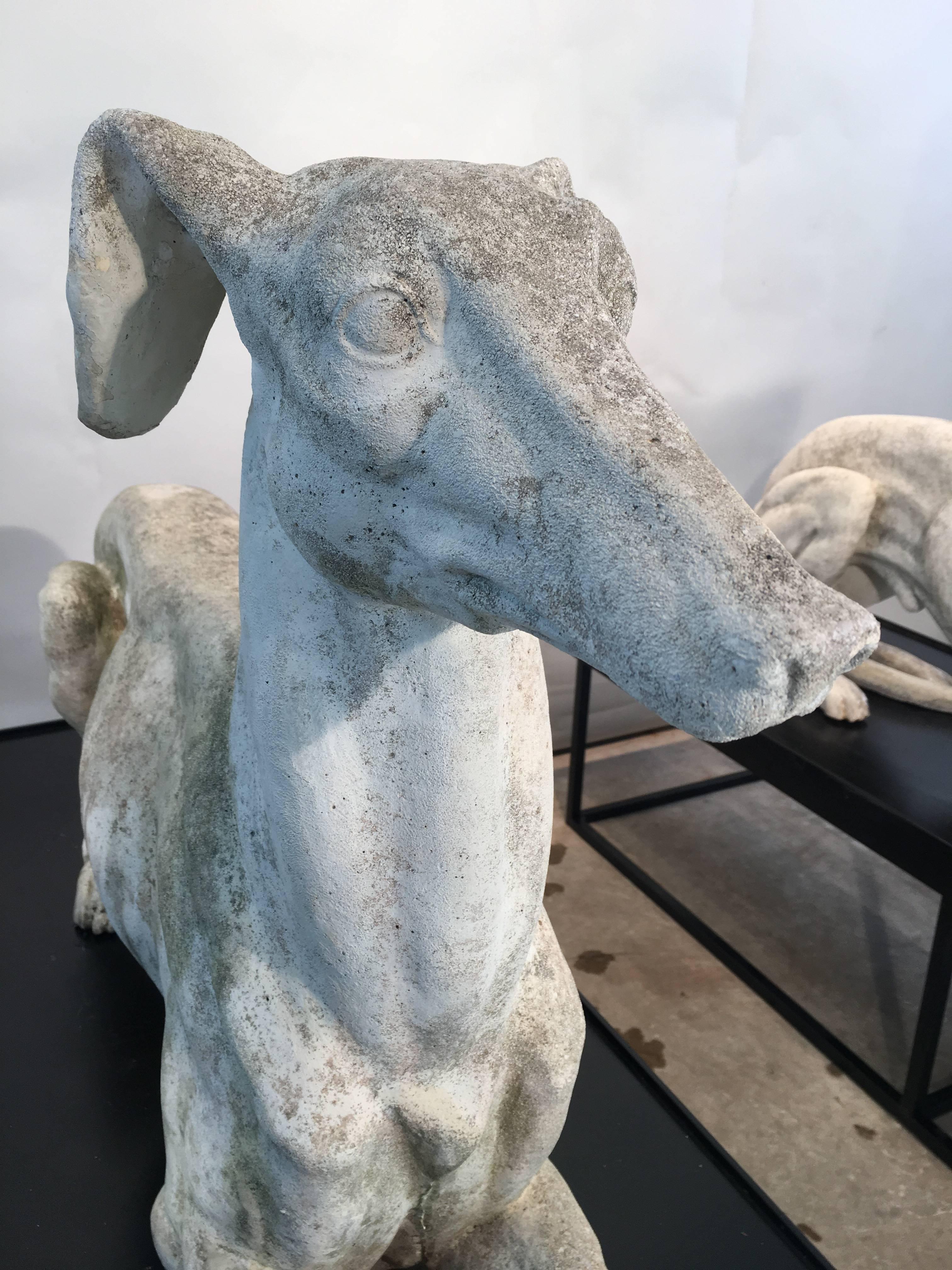 20th Century Pair of Life-Sized Cast Marble Greyhounds