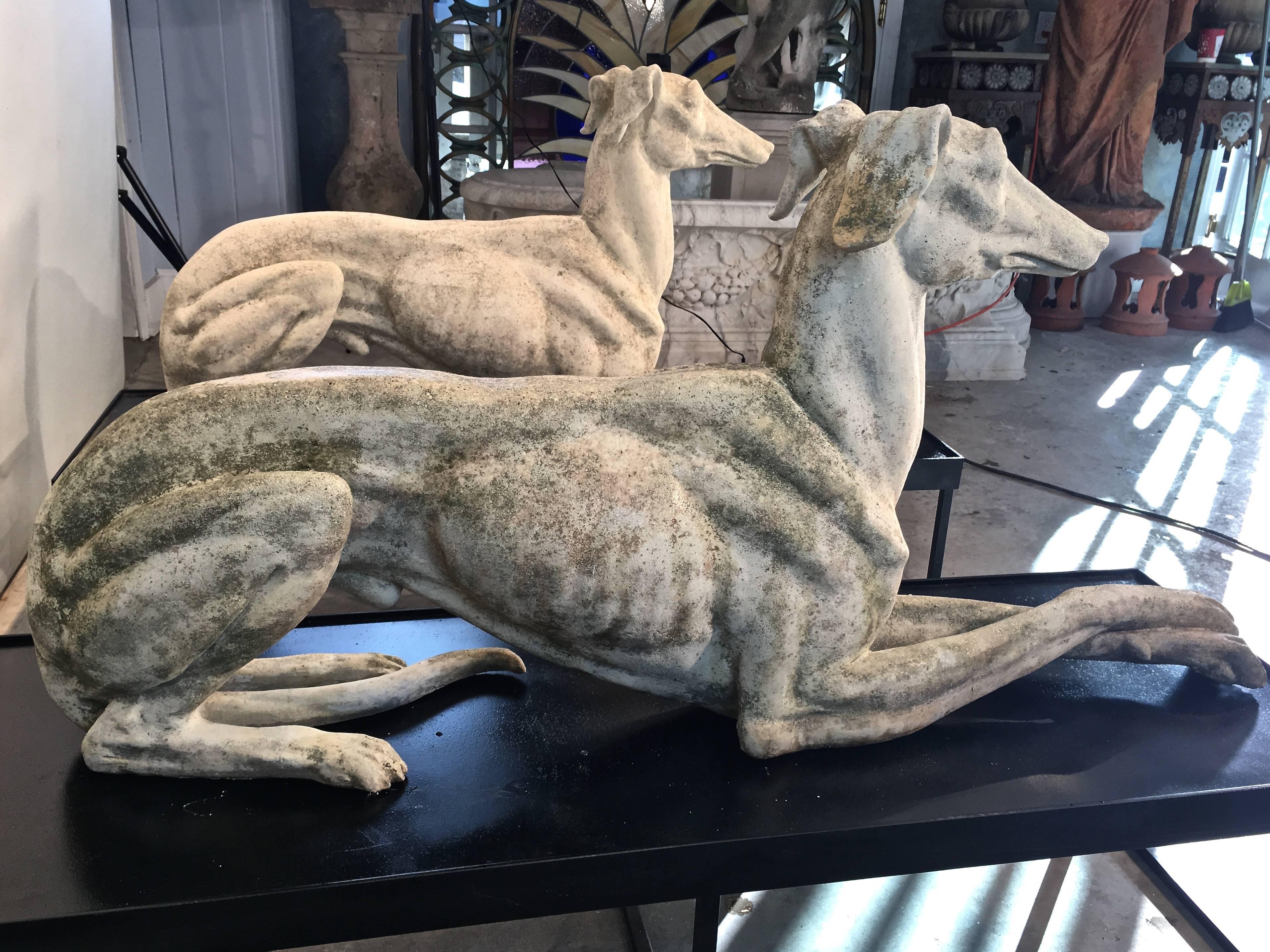 Italian Pair of Life-Sized Cast Marble Greyhounds