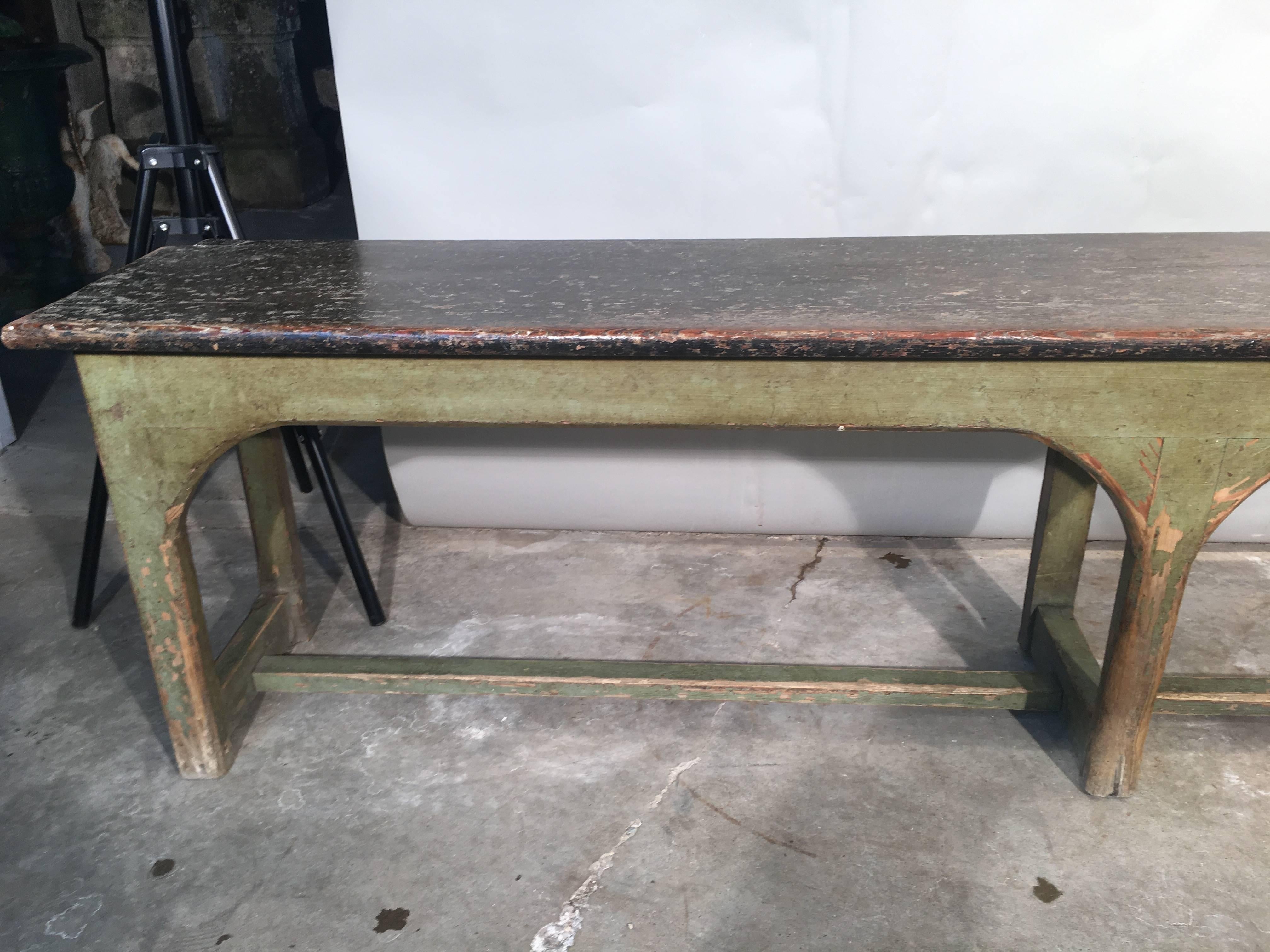 19th Century French Bistro Bench in Original Paint