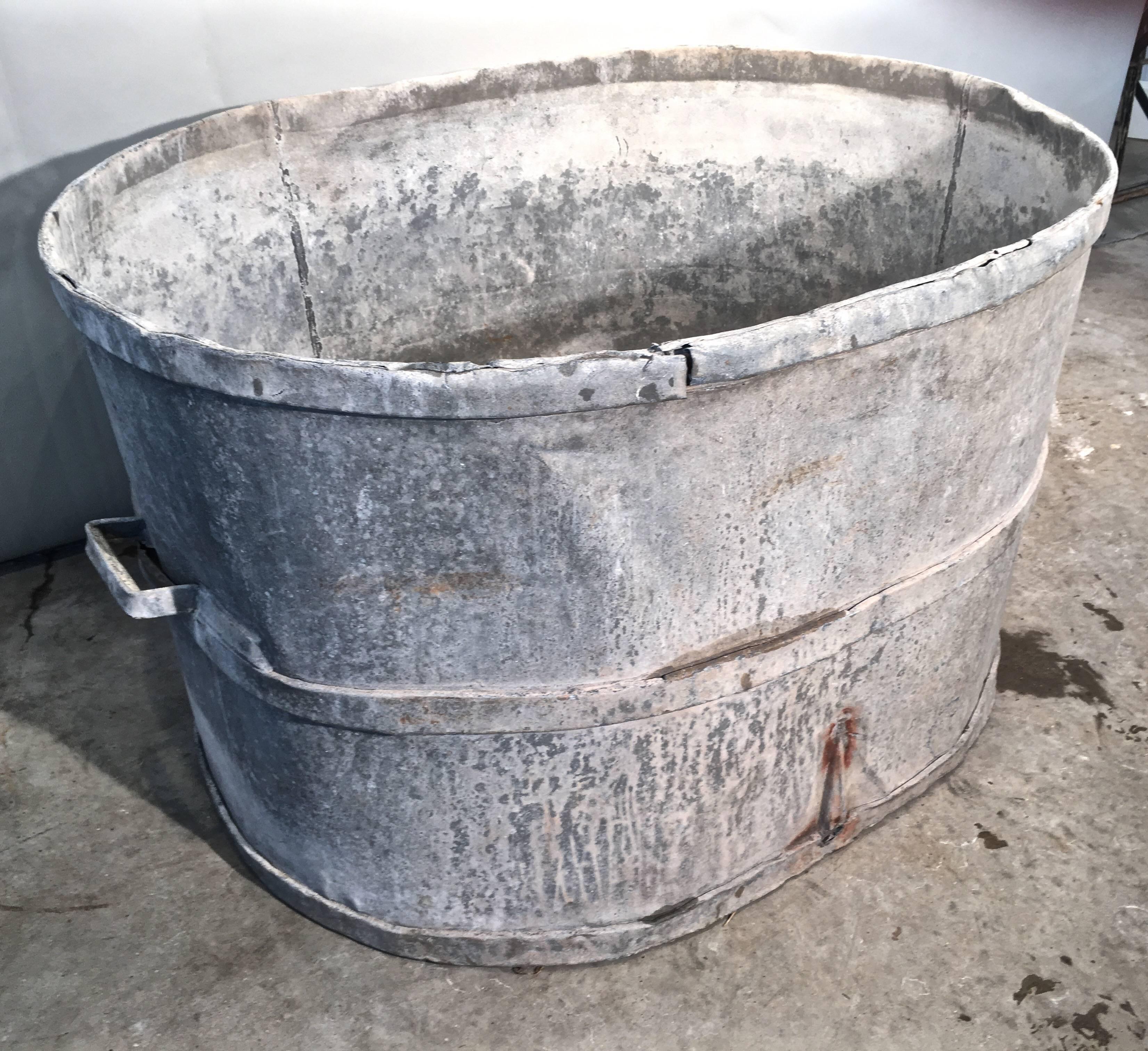 20th Century Very Large Oval French Zinc Tub Planter or Fountain For Sale