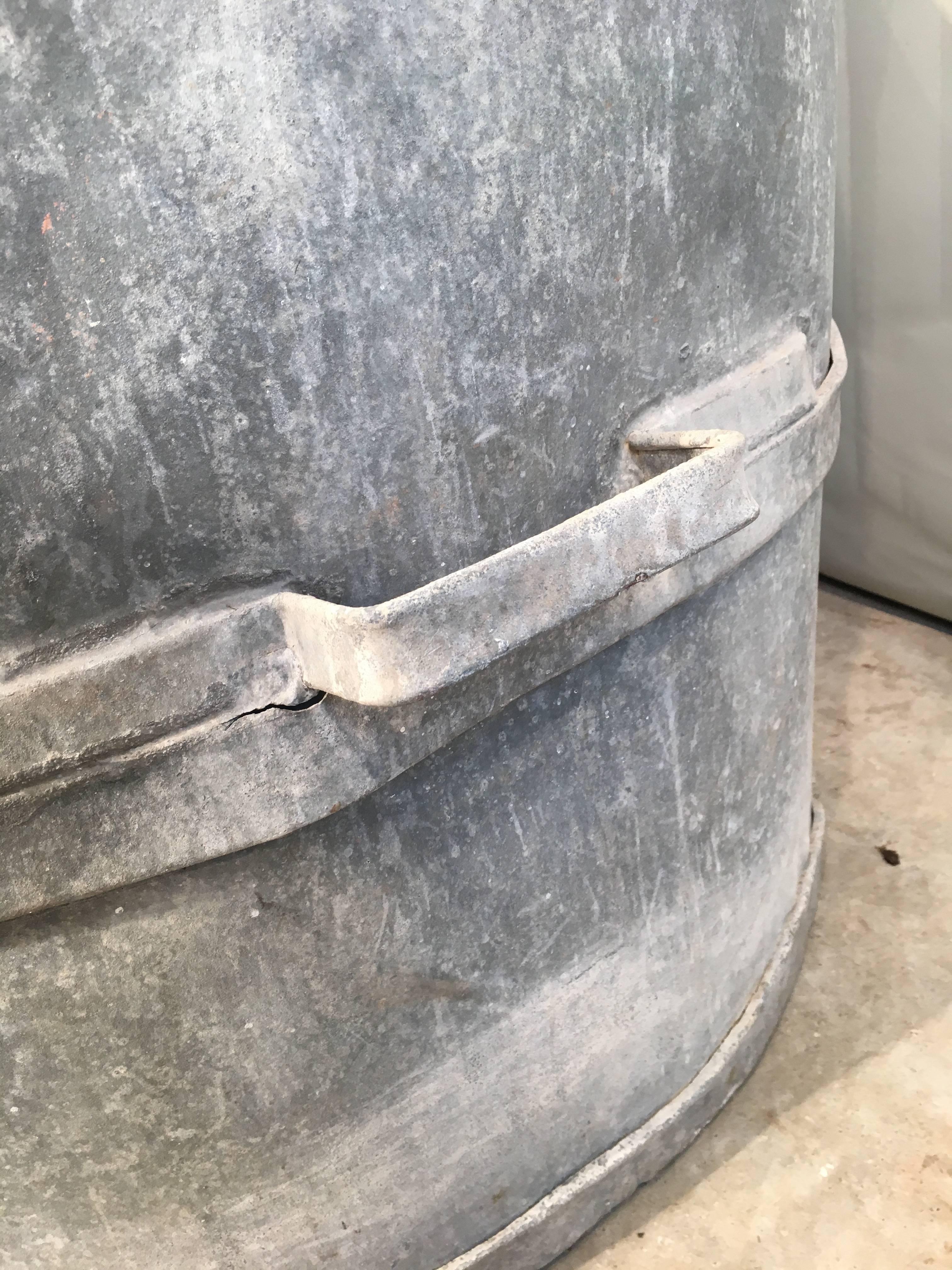 Rustic Very Large Oval French Zinc Tub Planter or Fountain For Sale