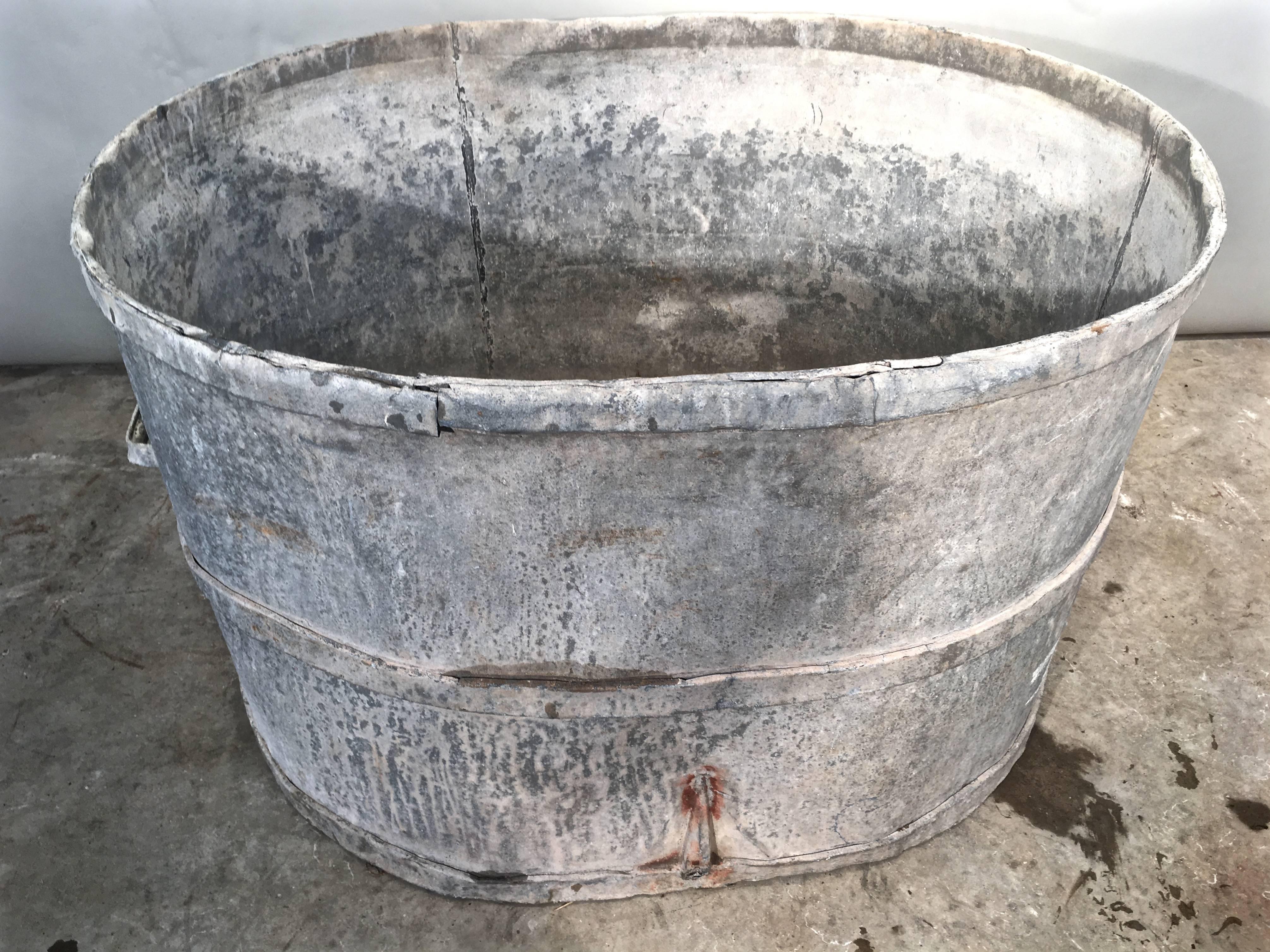 Hand-Crafted Very Large Oval French Zinc Tub Planter or Fountain For Sale