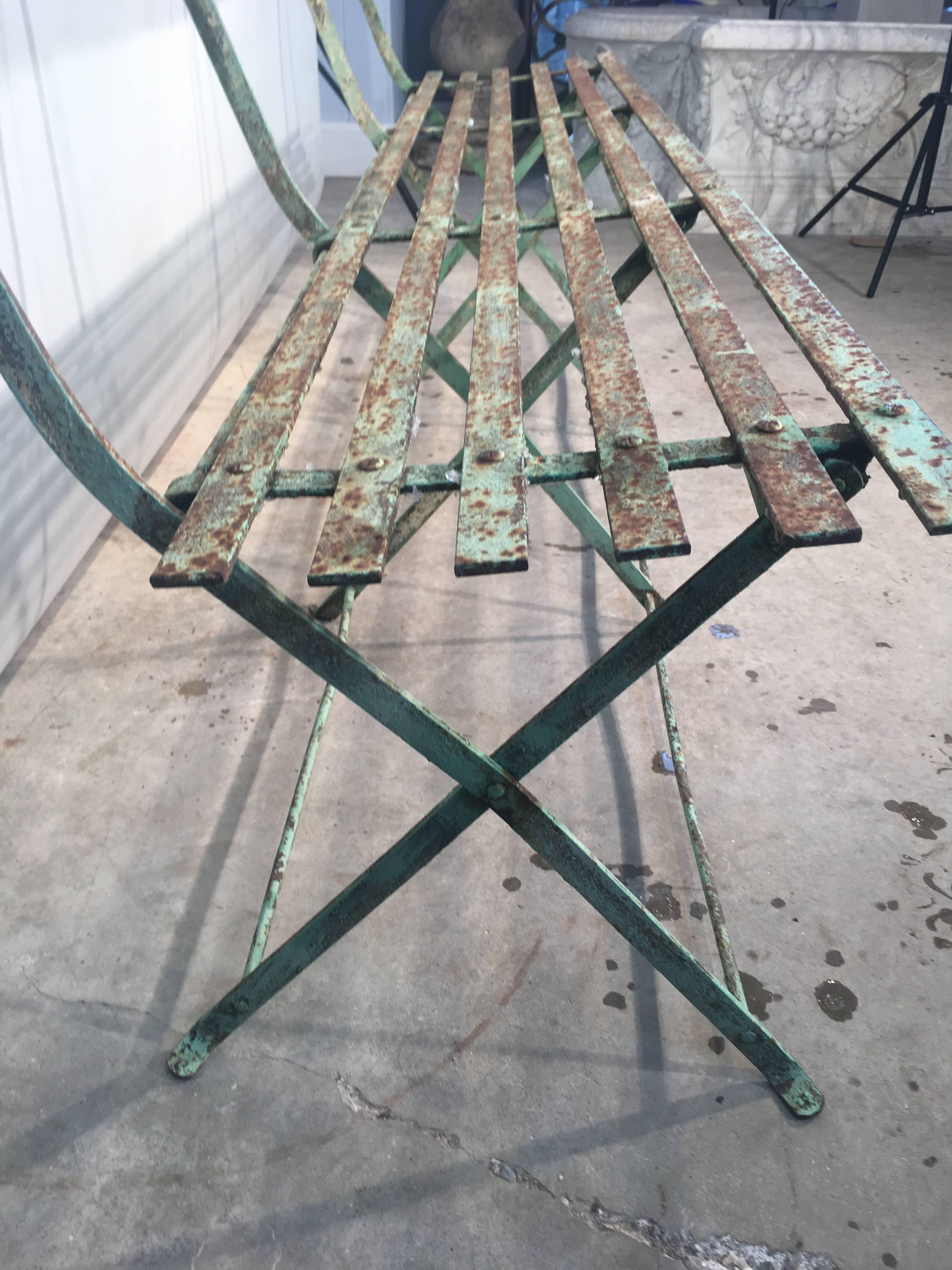 Rare French Folding Wrought Iron Bench in Original Paint 3