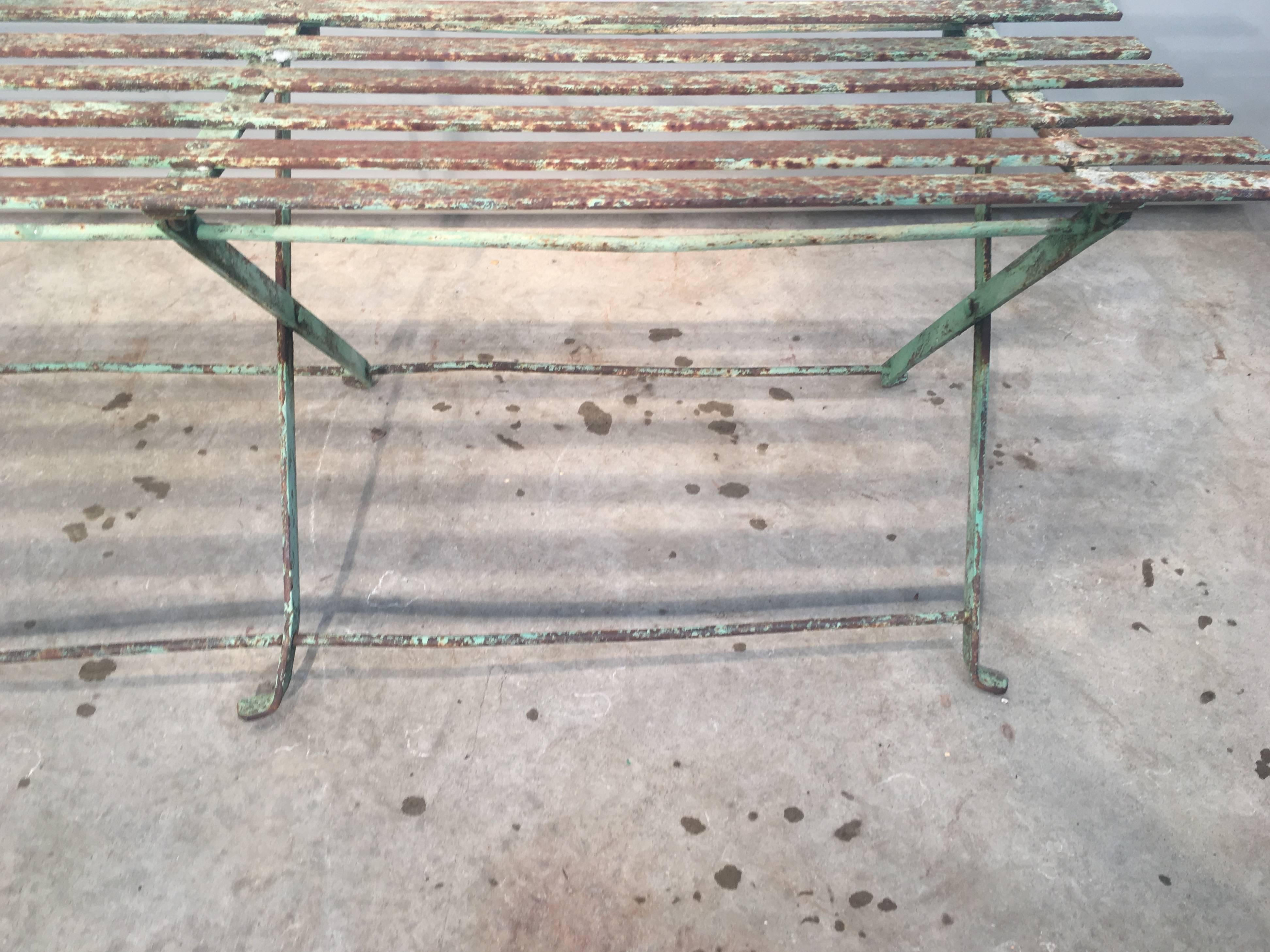 20th Century Rare French Folding Wrought Iron Bench in Original Paint