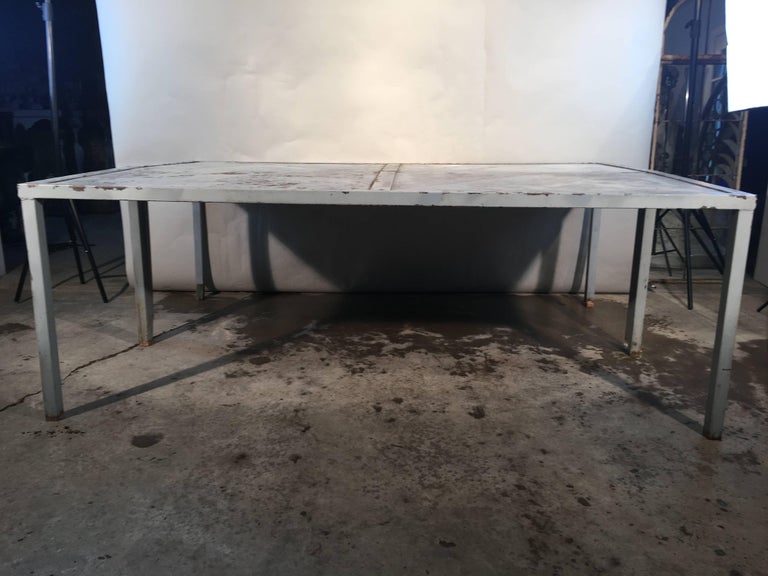 Unusual French Rectangular Galvanized Steel Dining Table For Sale at