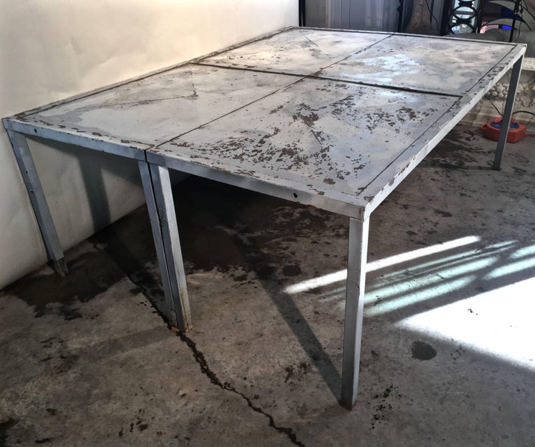 Unusual French Rectangular Galvanized Steel Dining Table For Sale at