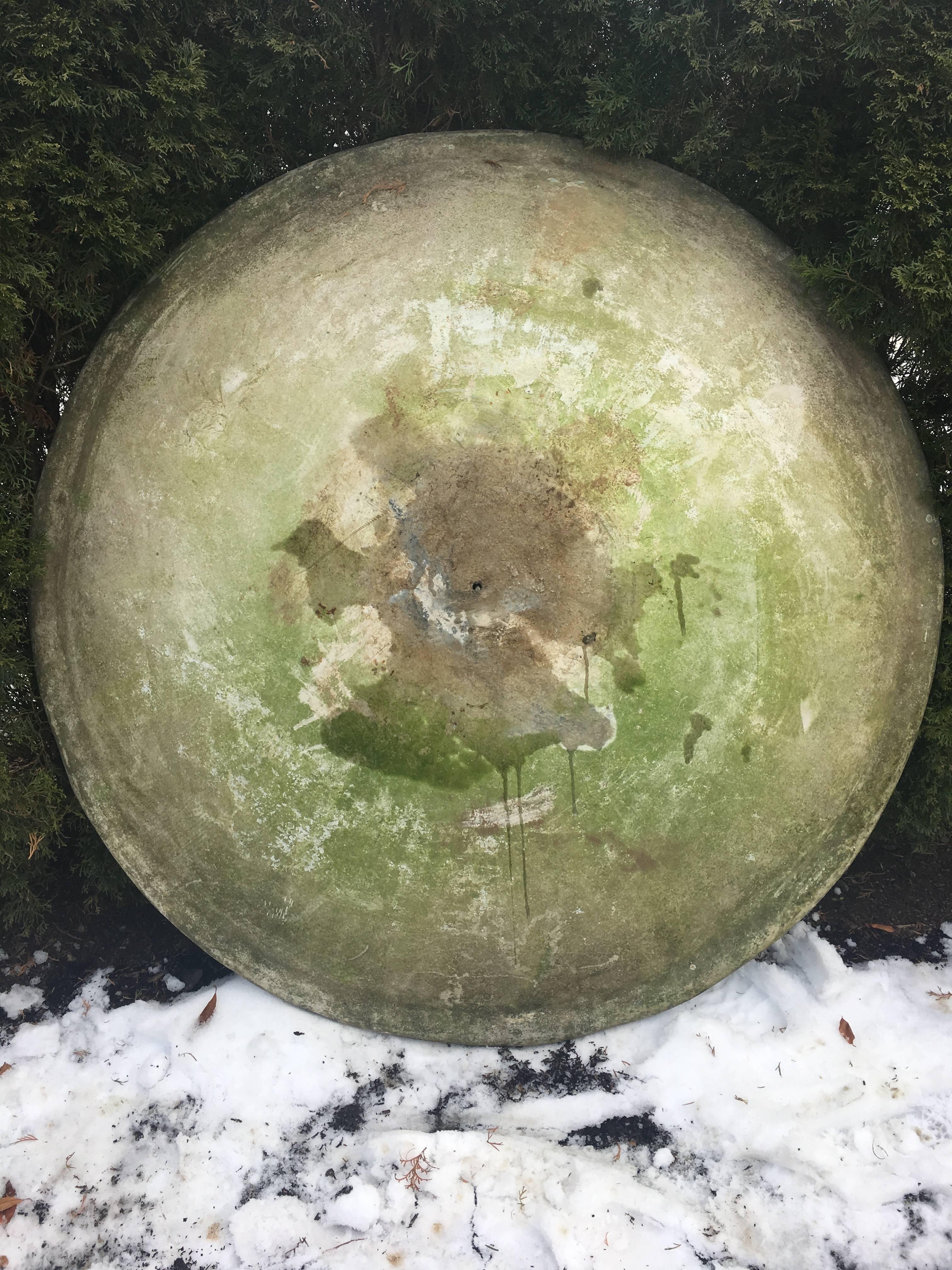 Enormous Willy Guhl Saucer Planter in Chippy Aqua Paint In Good Condition In Woodbury, CT