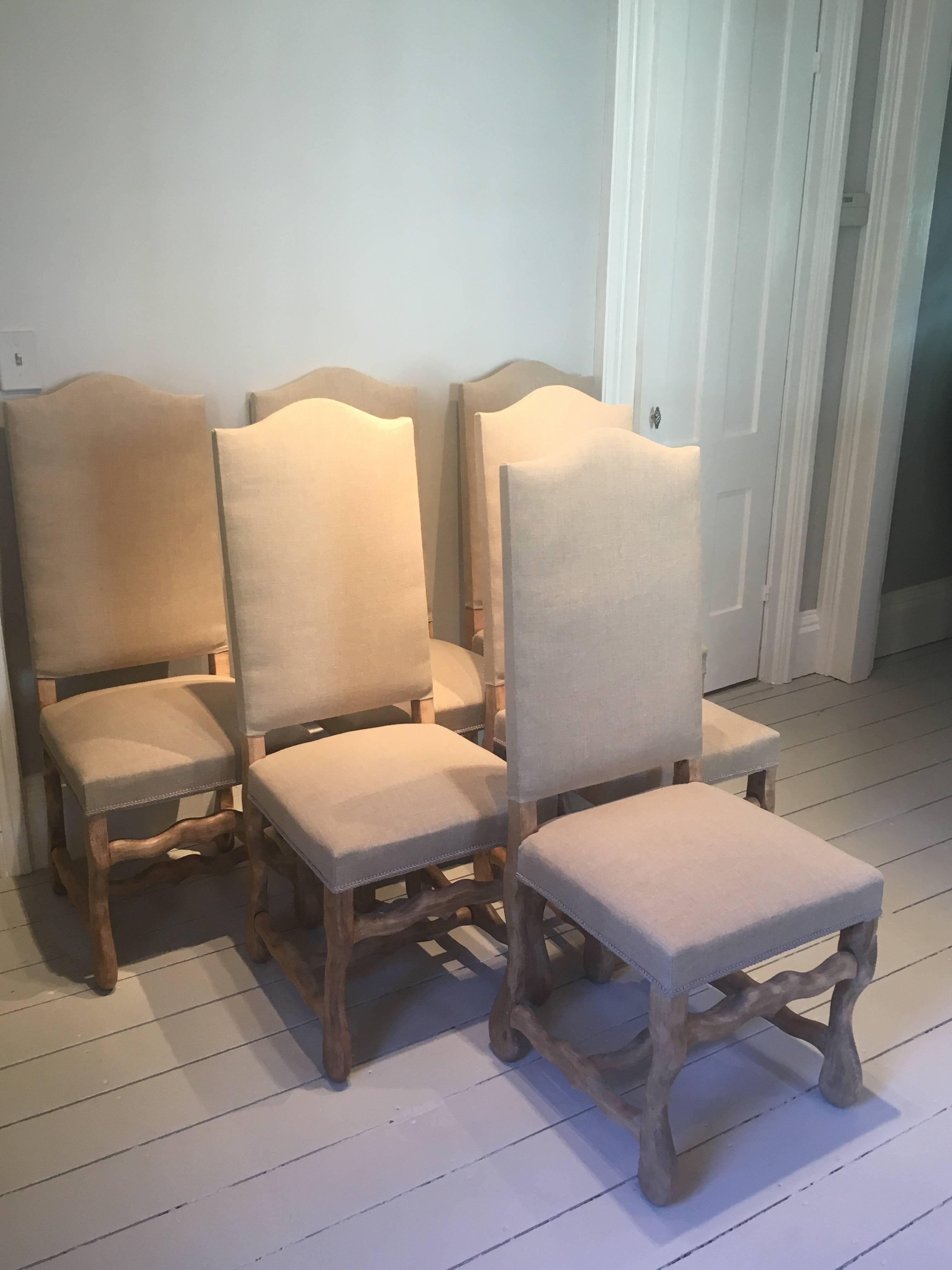 19th Century Set of Six Beech Louis XIII-Style Os de Mouton Dining Chairs