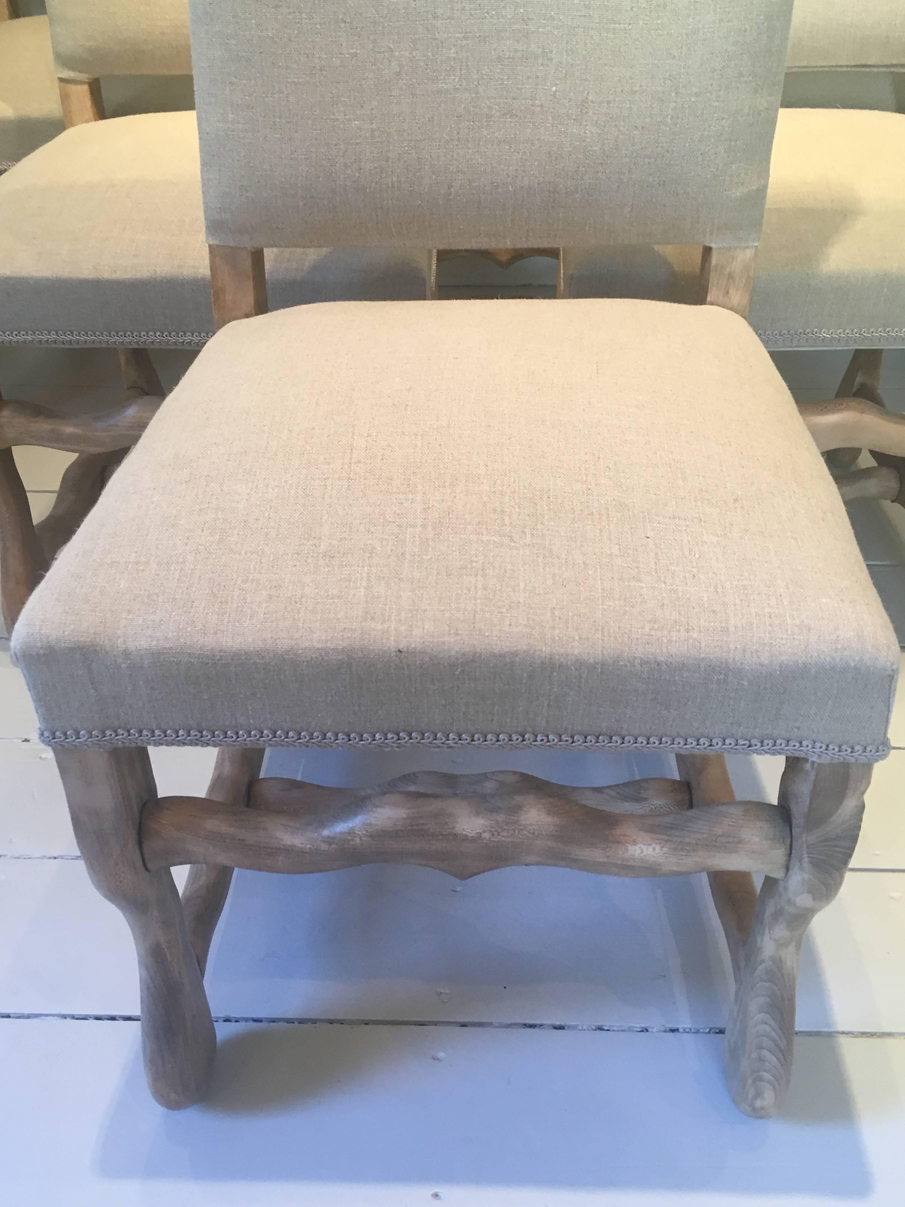 Set of Six Beech Louis XIII-Style Os de Mouton Dining Chairs 2