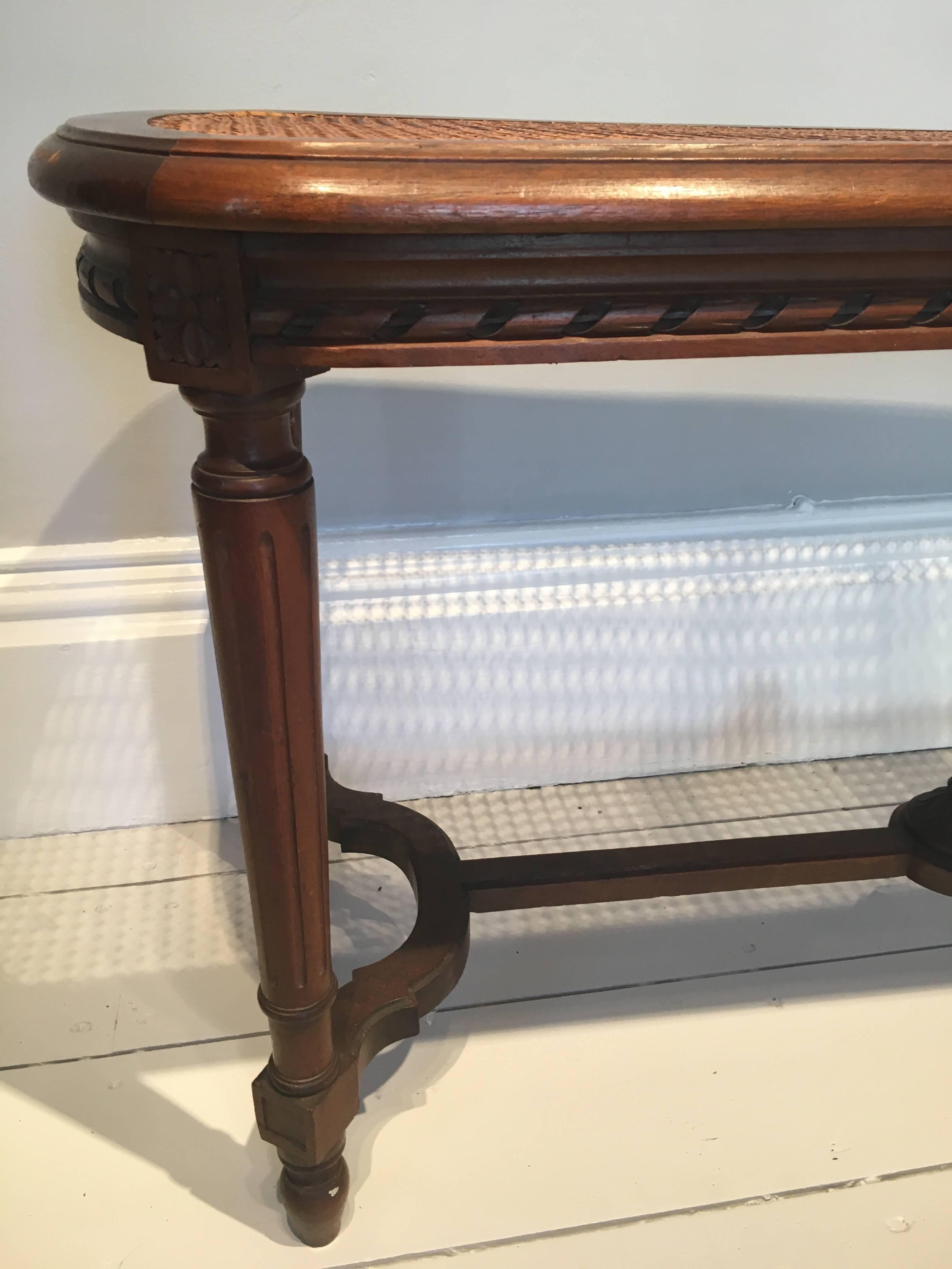 20th Century French Louis XVI Style Caned Walnut Bench