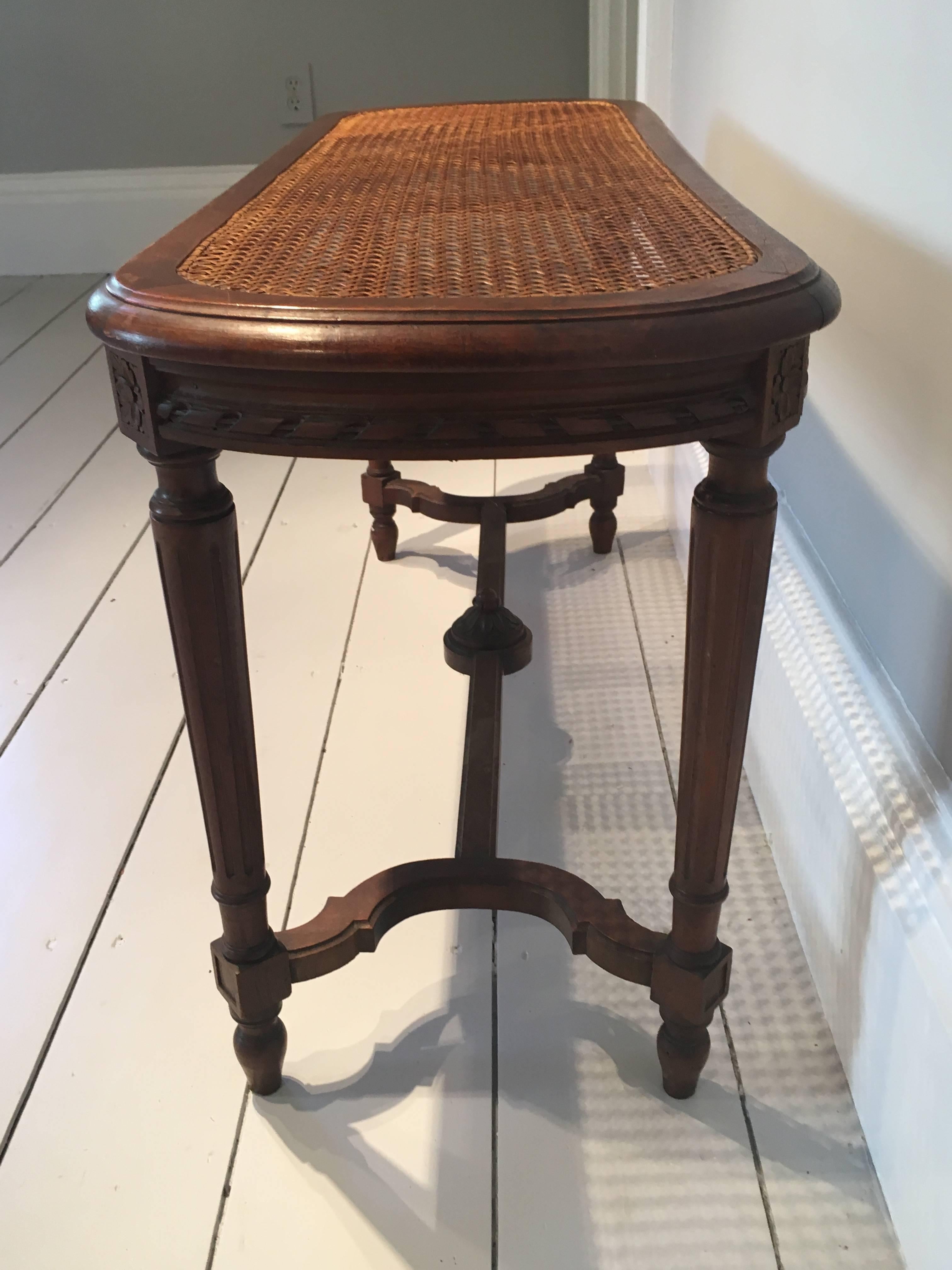 French Louis XVI Style Caned Walnut Bench In Excellent Condition In Woodbury, CT