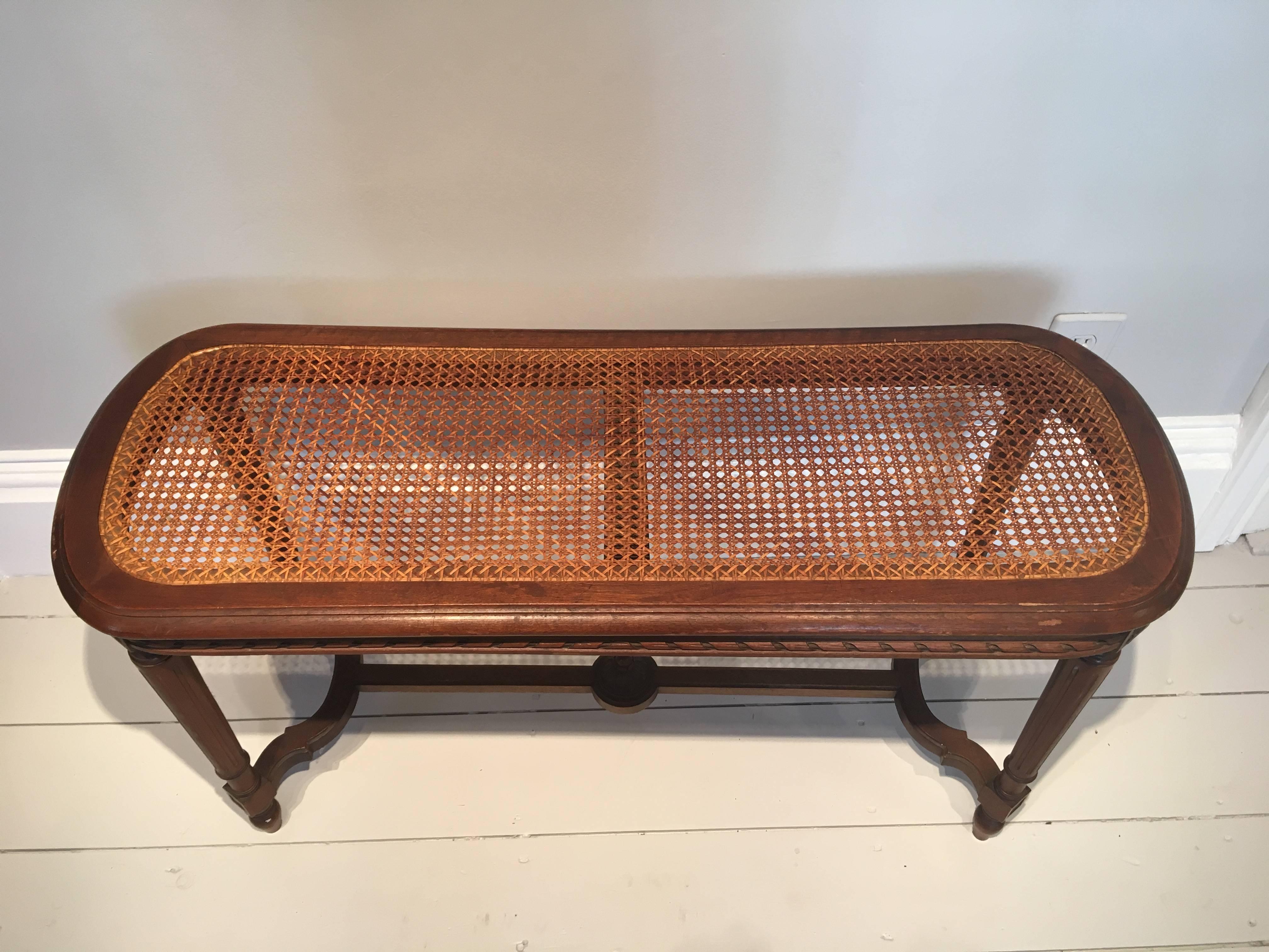 French Louis XVI Style Caned Walnut Bench 1