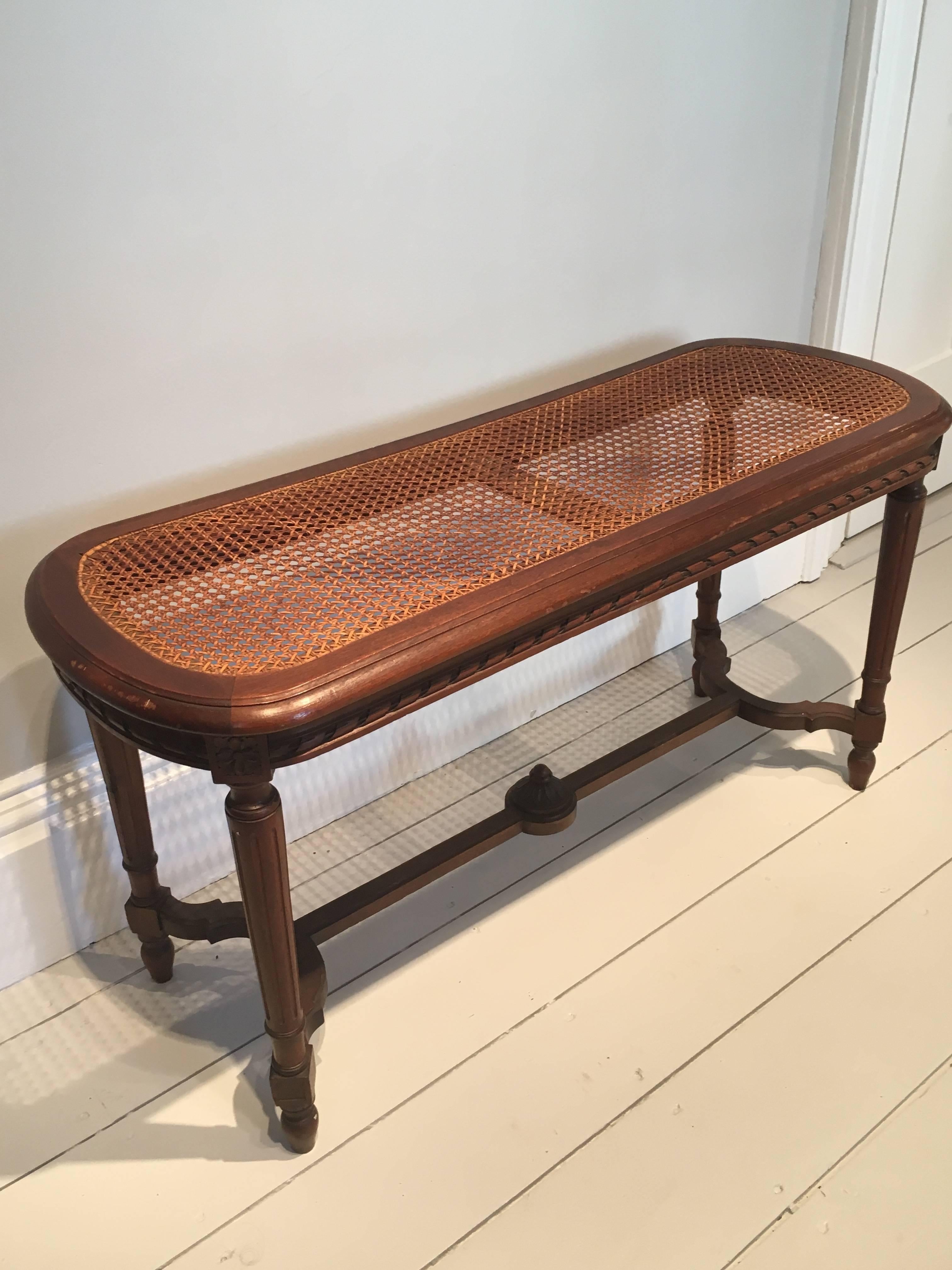 French Louis XVI Style Caned Walnut Bench 3