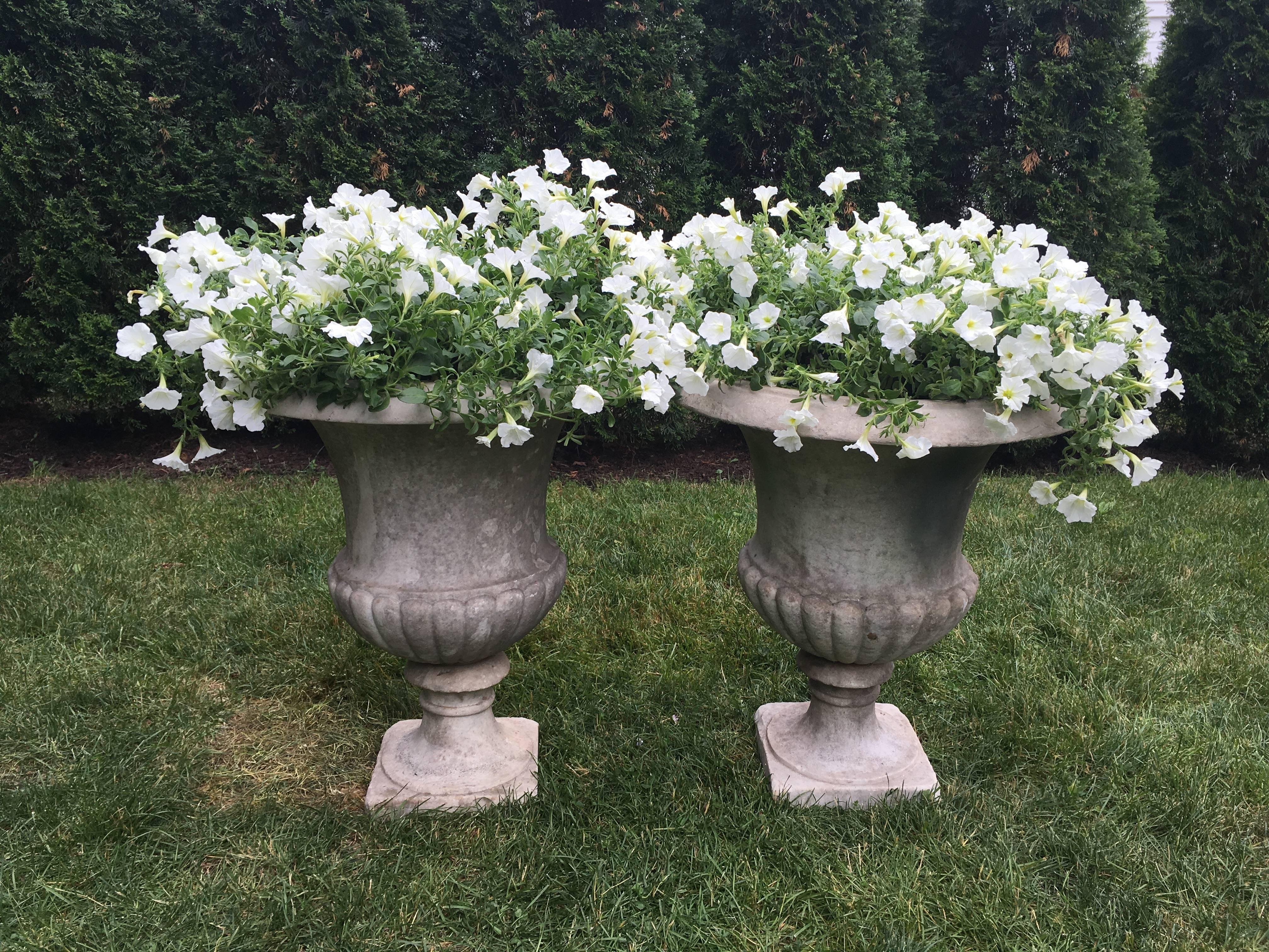 Large Pair of Hand-Carved 19th Century Marble Urns In Good Condition In Woodbury, CT