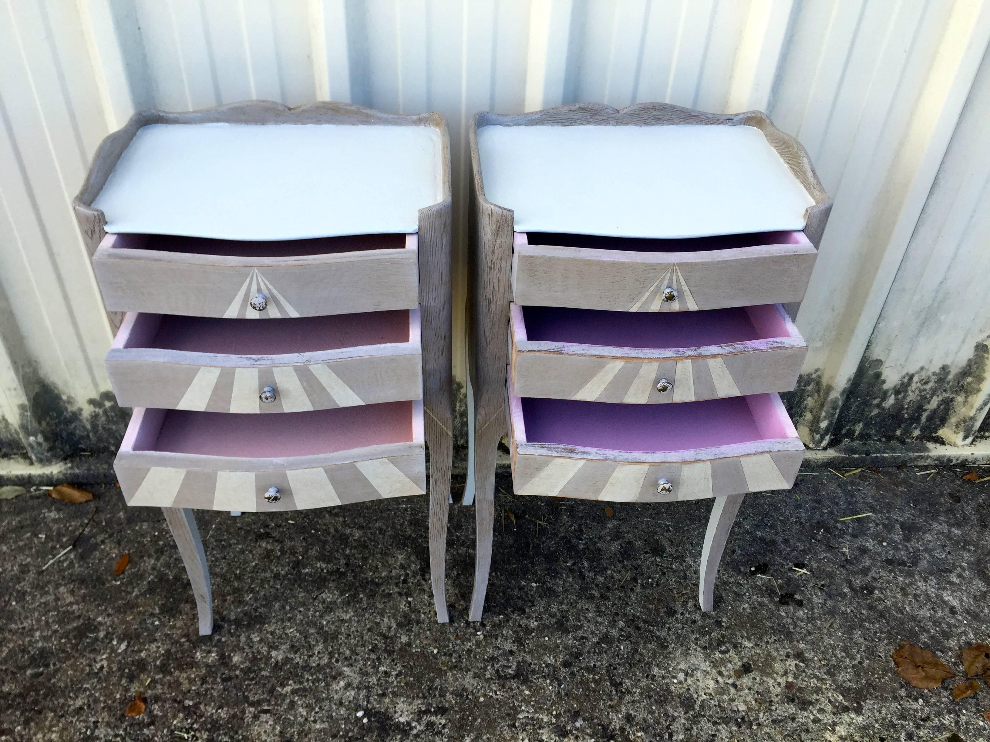 Pair of Whimsical Painted French Oak Nightstands 1