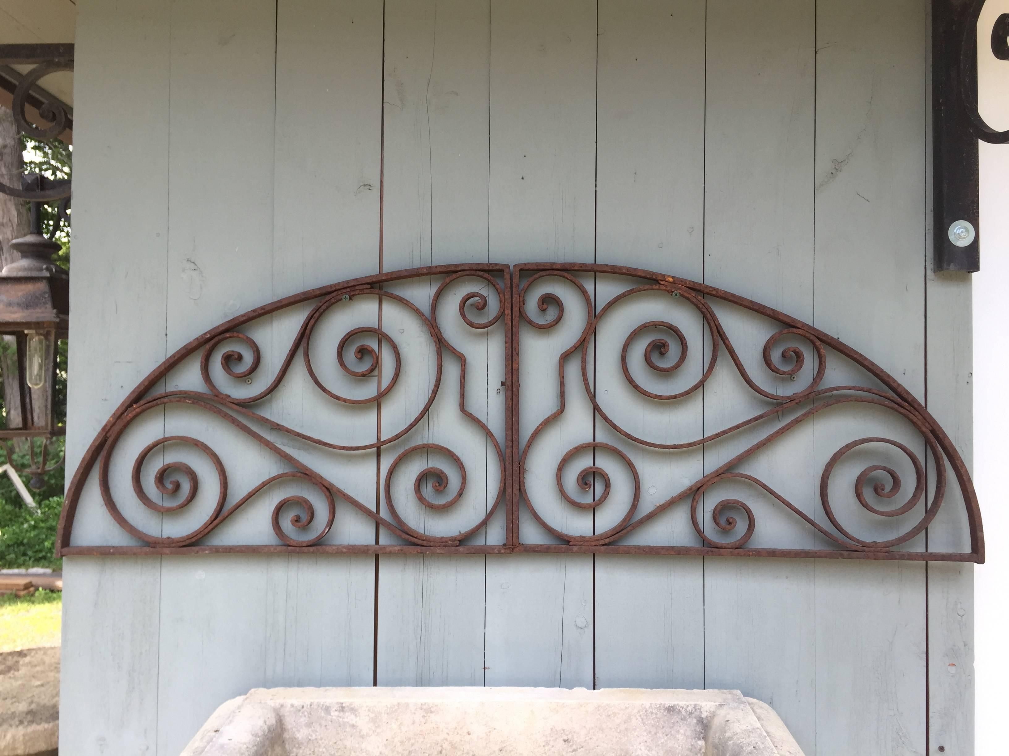 Hand-Crafted Wrought Iron Demilune Elliptical Window Grate or Mirror