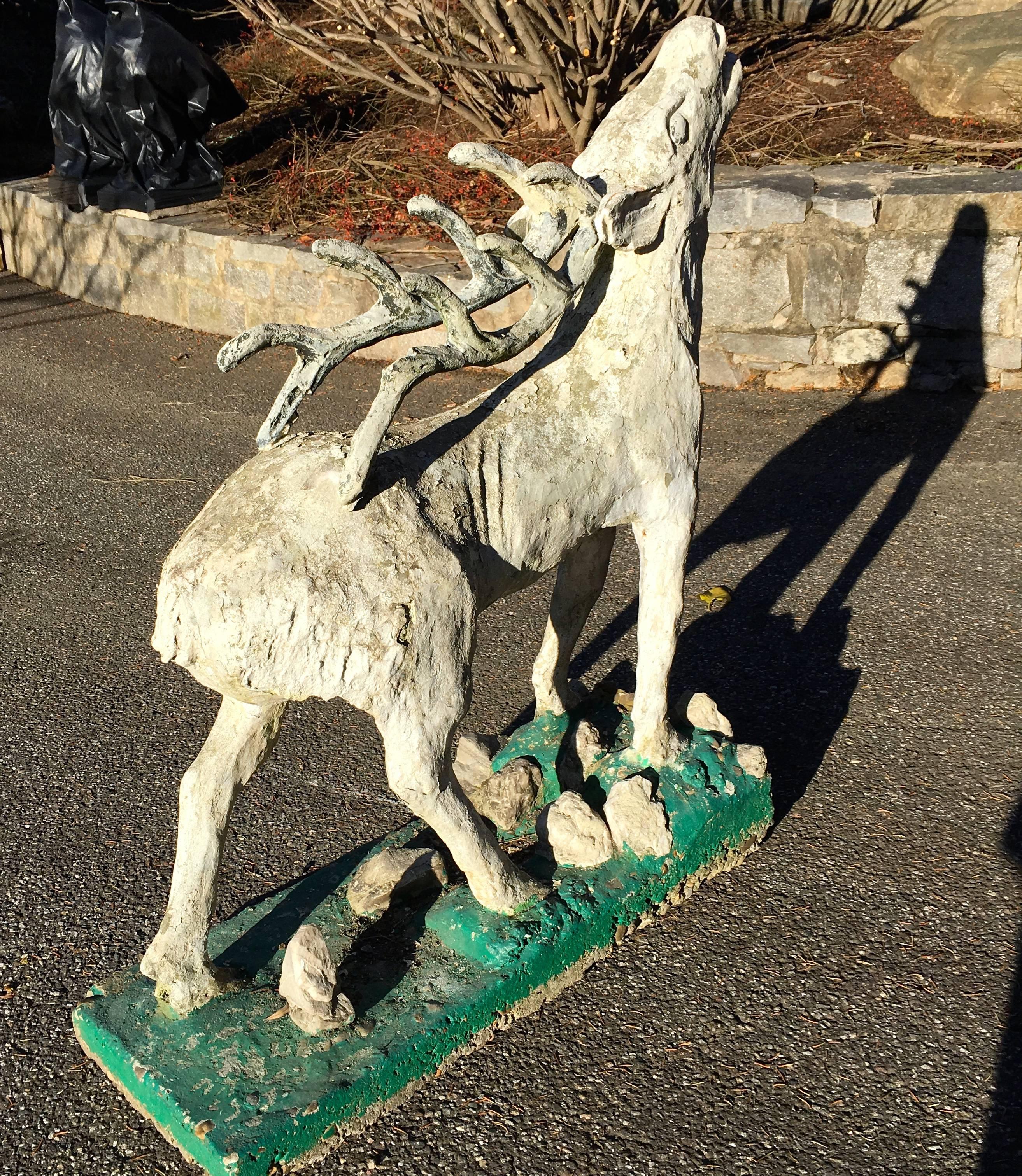 Lifesize French Cast Stone Statue of a Red Deer Stag In Good Condition In Woodbury, CT