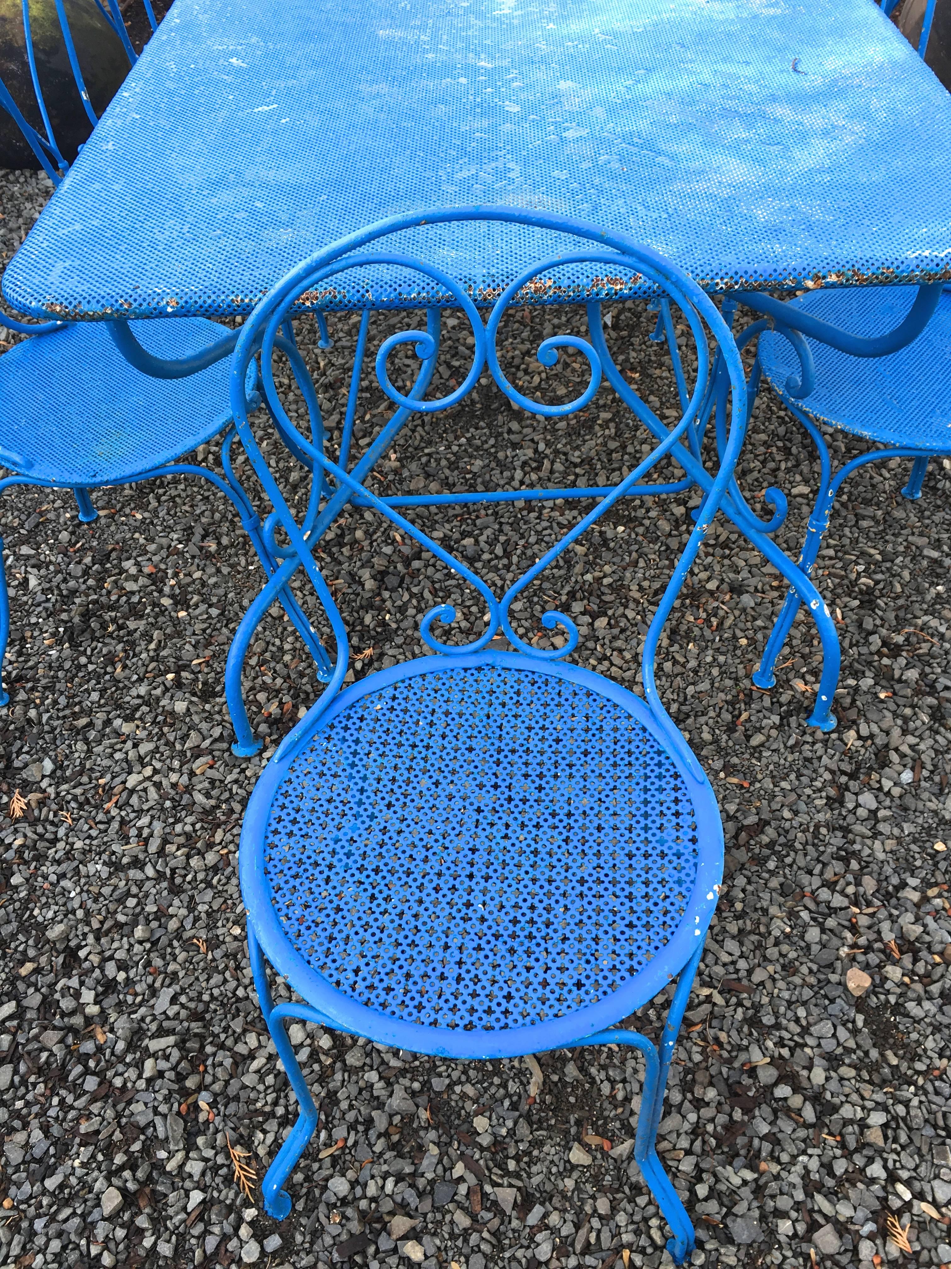 French Blue Wrought Iron Dining Suite for Eight 3