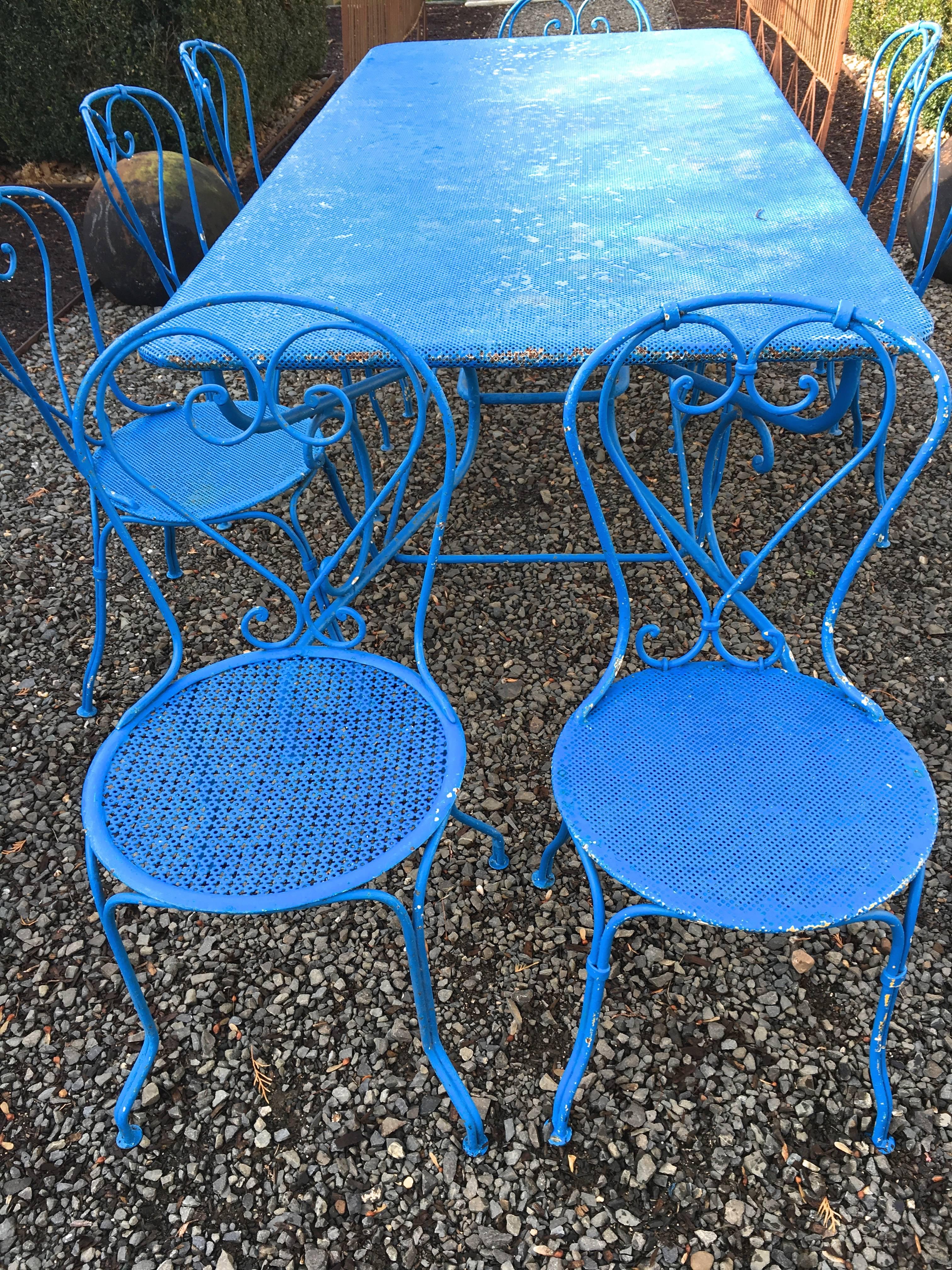 French Blue Wrought Iron Dining Suite for Eight 4